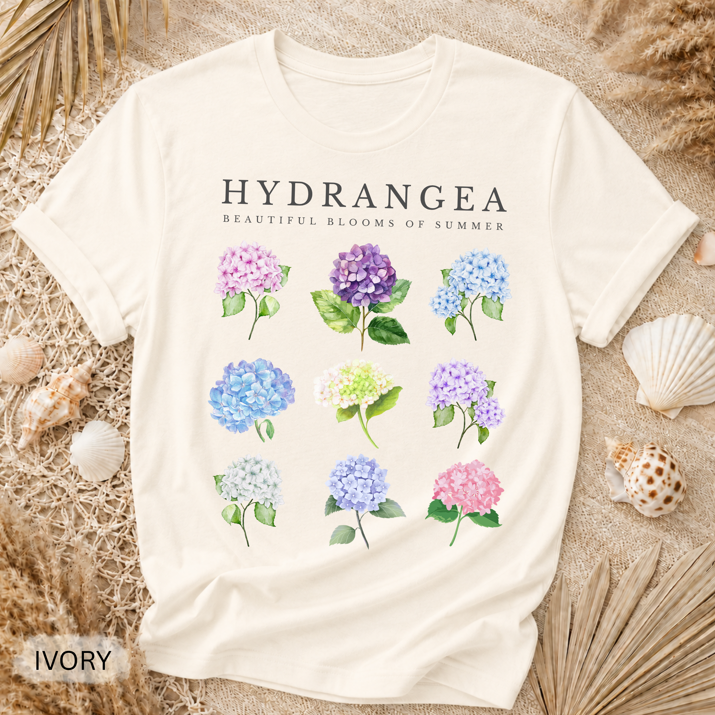 Hydrangea Floral T-Shirt - Comfort Colors garment-dyed unisex tee, botanical hydrangea graphic
