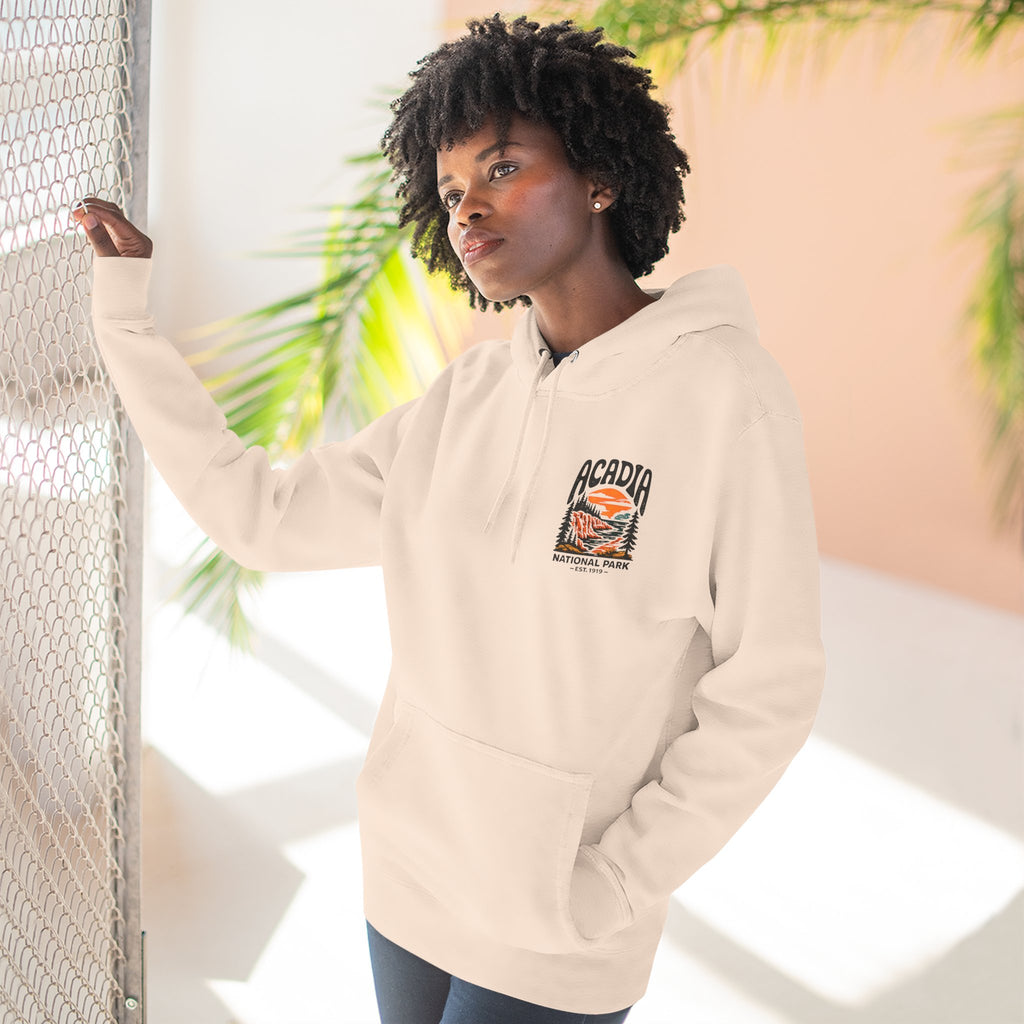Acadia National Park Hoodie — Sunset Coastal Trail Graphic Fleece