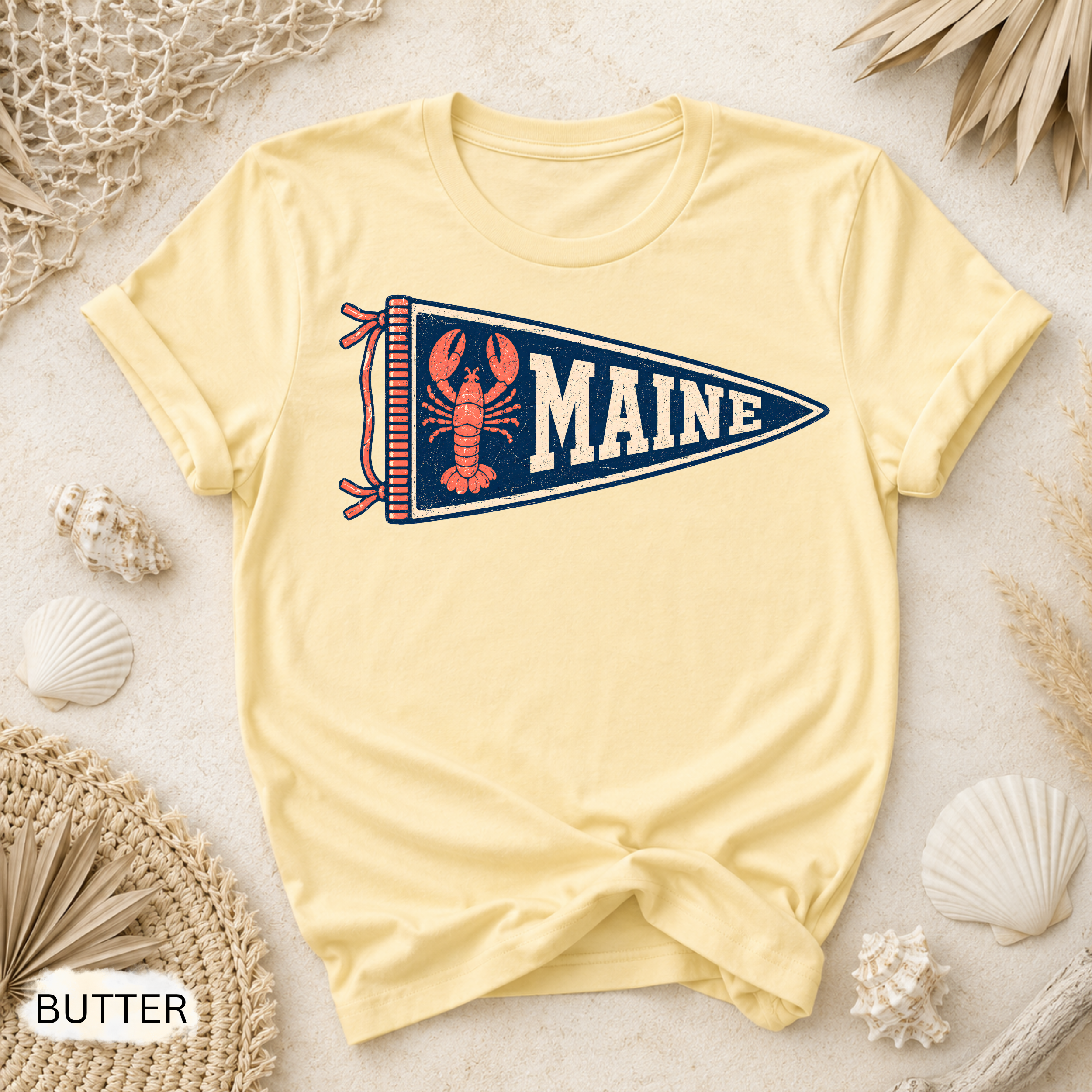Maine Lobster Pennant T-Shirt - Comfort Colors garment-dyed unisex tee, vintage nautical lobster pennant graphic