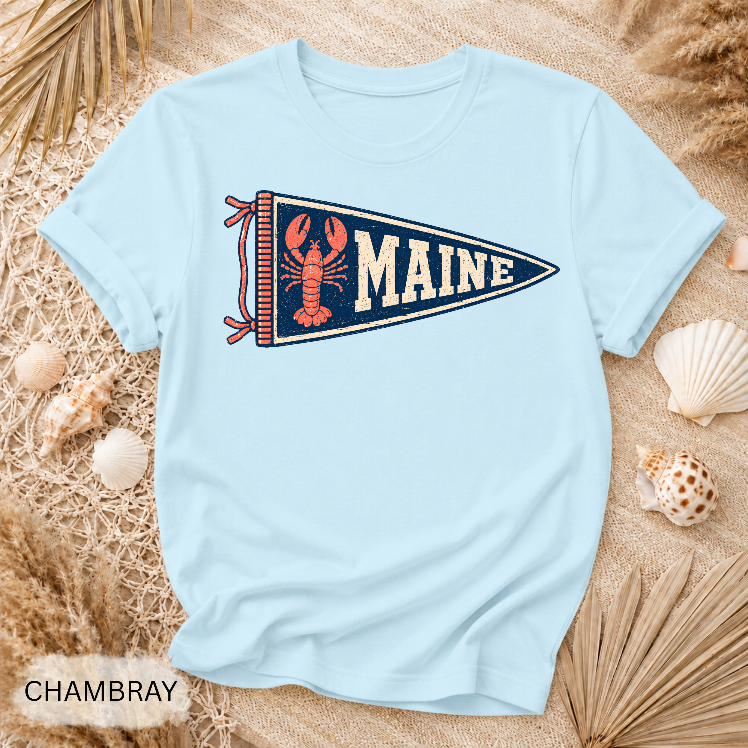 Maine Lobster Pennant T-Shirt - Comfort Colors garment-dyed unisex tee, vintage nautical lobster pennant graphic