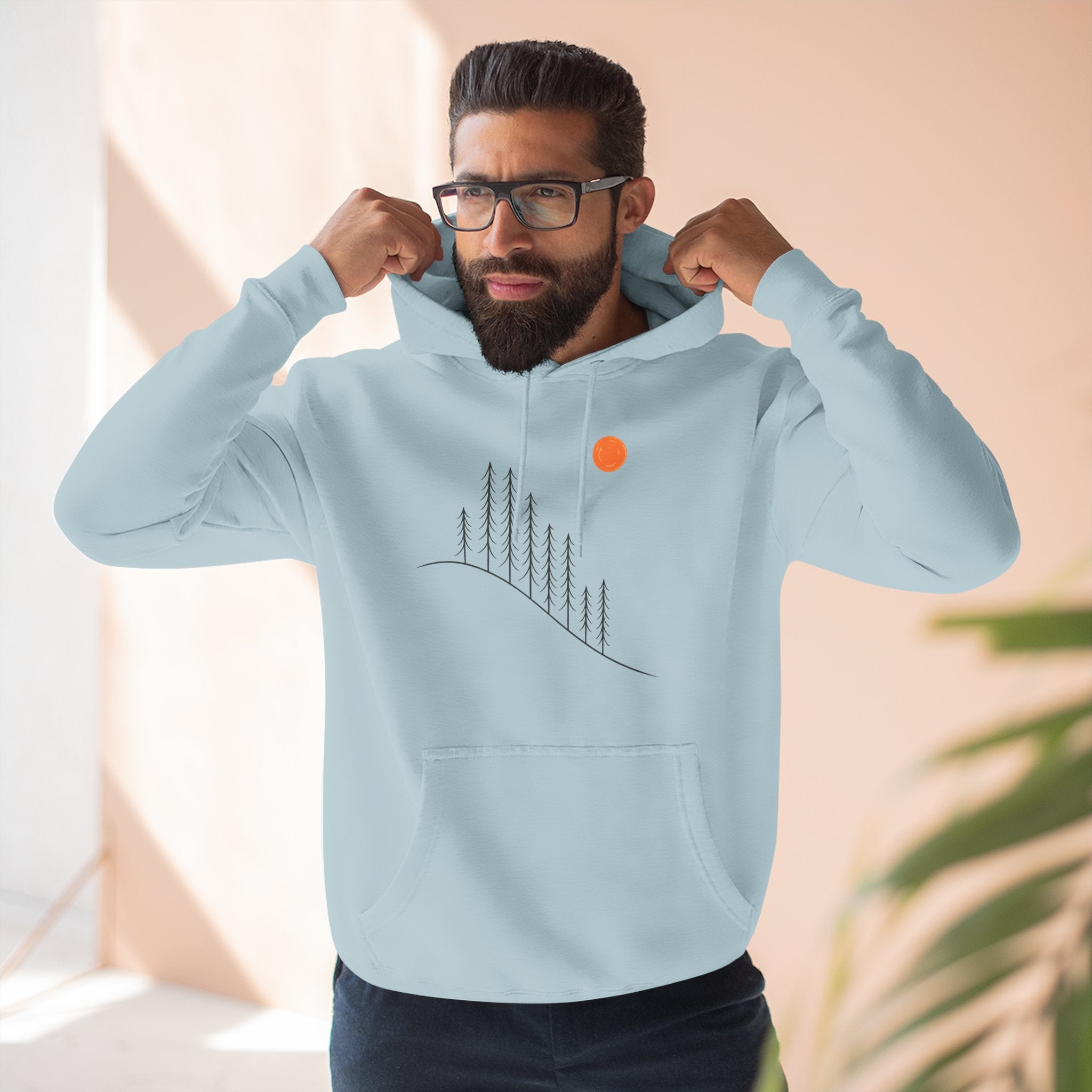 Minimalist Mountain Sunrise Hoodie — Modern Outdoor Graphic Pullover
