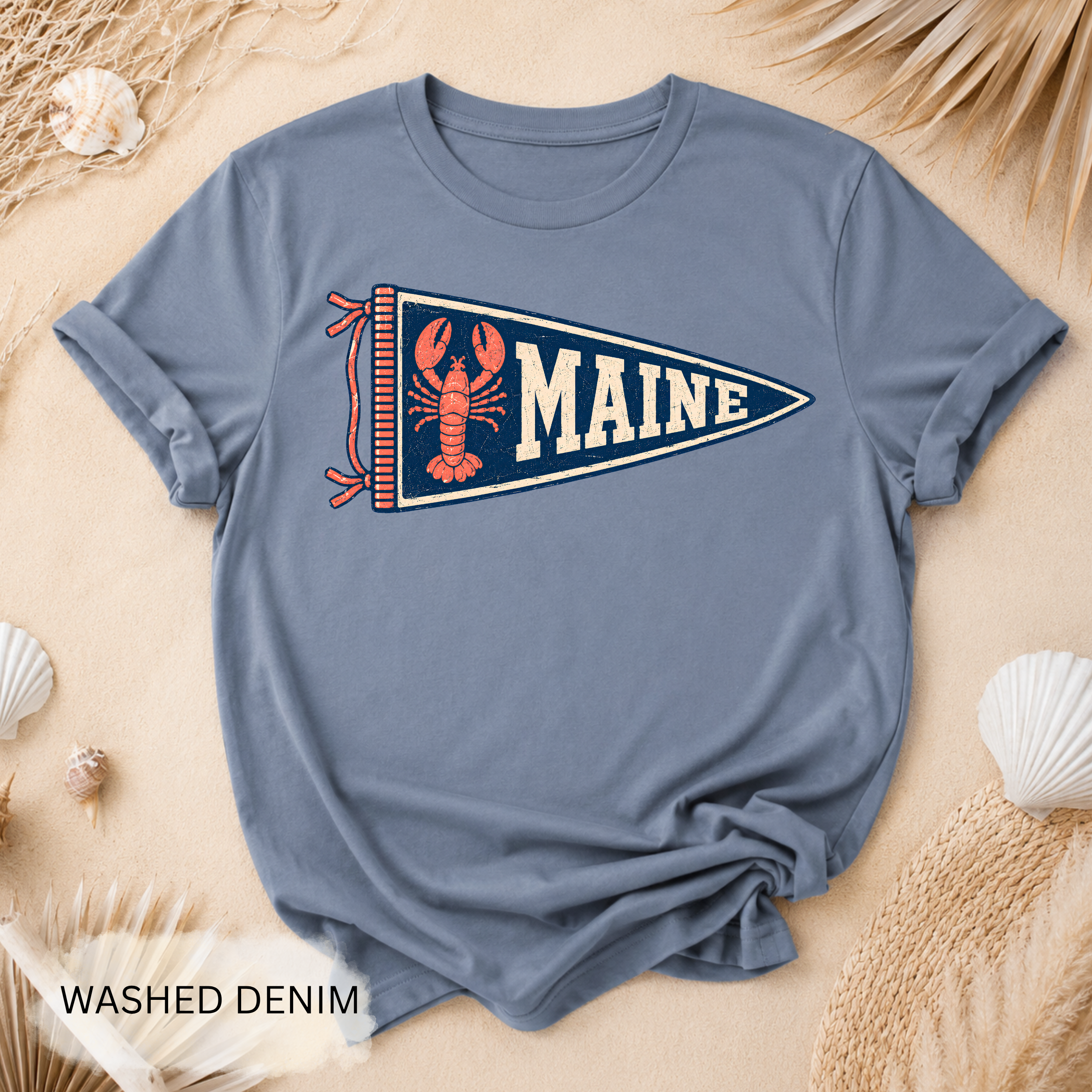 Maine Lobster Pennant T-Shirt - Comfort Colors garment-dyed unisex tee, vintage nautical lobster pennant graphic