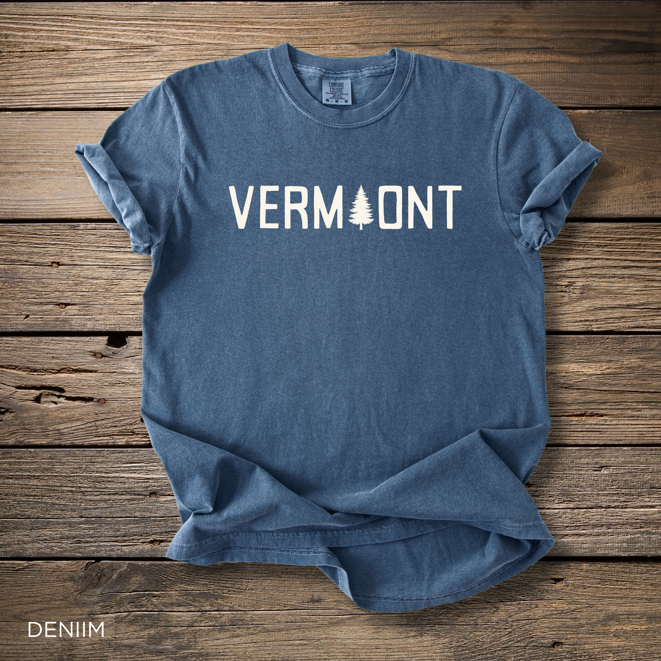 Vermont T-Shirt - Comfort Colors garment-dyed unisex tee, rustic tree logo graphic for outdoor lovers