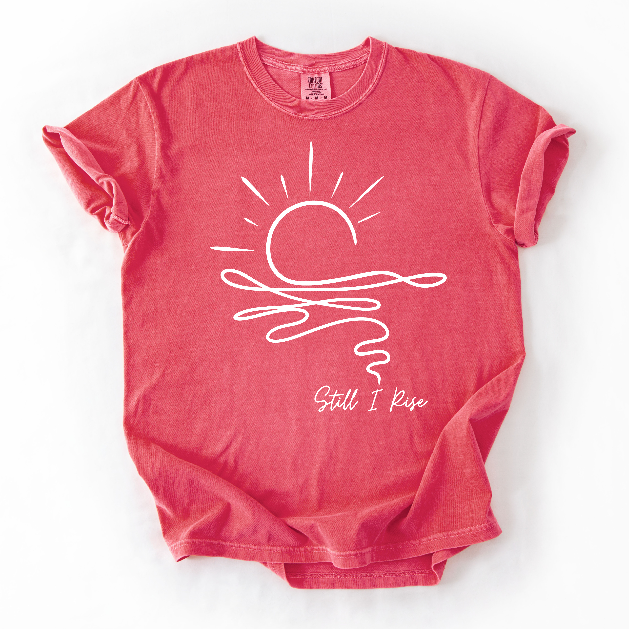 Still I Rise Sunrise T-Shirt - Comfort Colors garment-dyed unisex tee, minimal sunrise line-art graphic