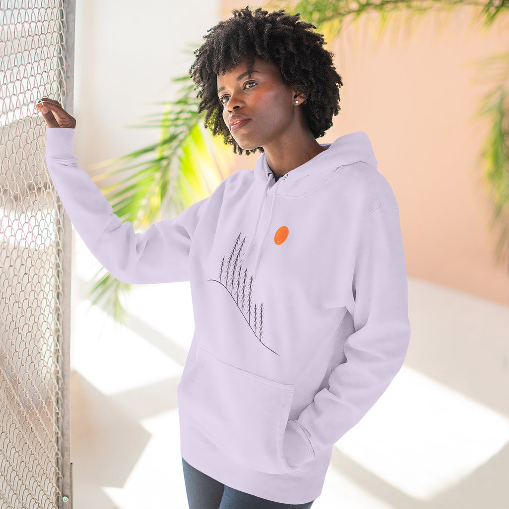 Minimalist Mountain Sunrise Hoodie — Modern Outdoor Graphic Pullover