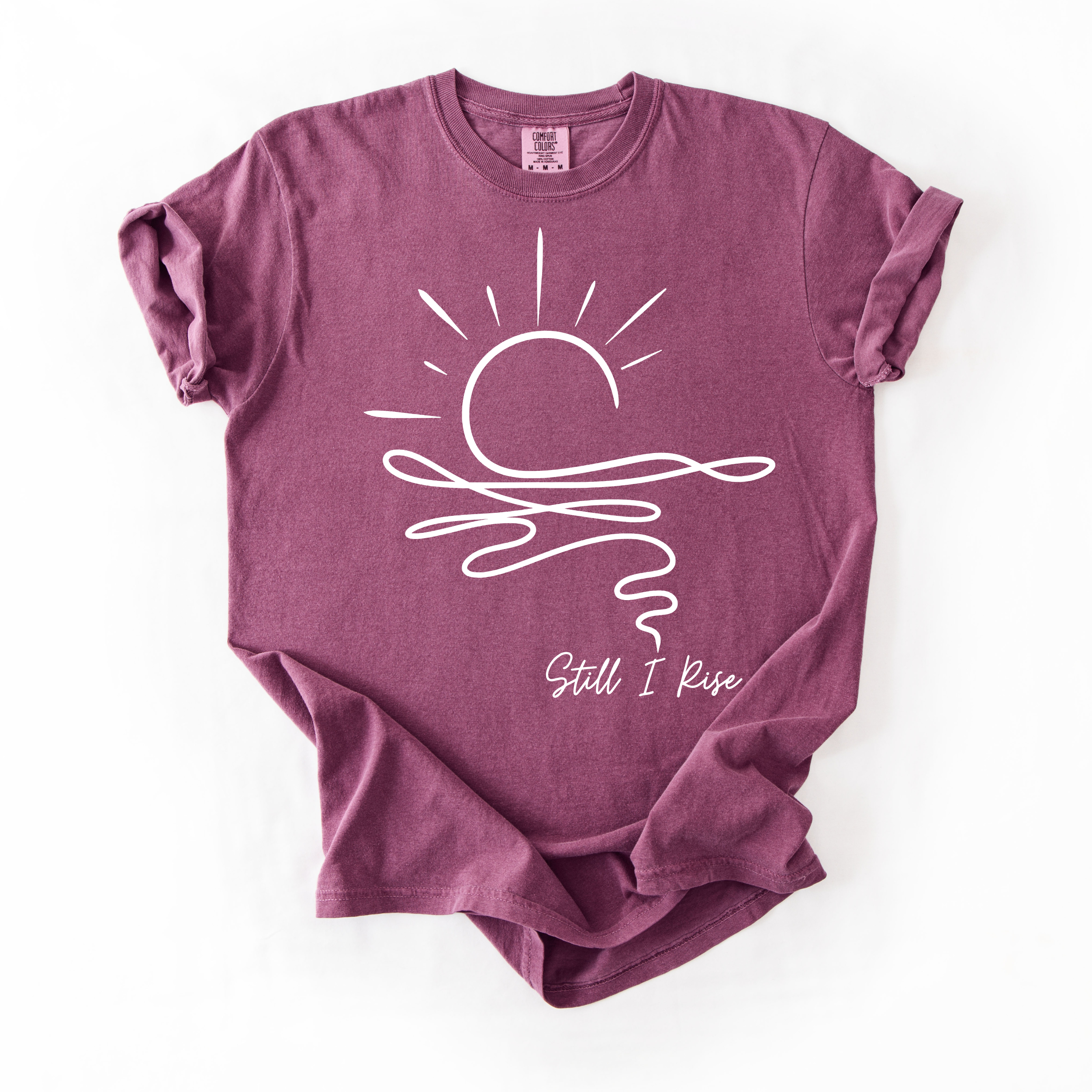 Still I Rise Sunrise T-Shirt - Comfort Colors garment-dyed unisex tee, minimal sunrise line-art graphic