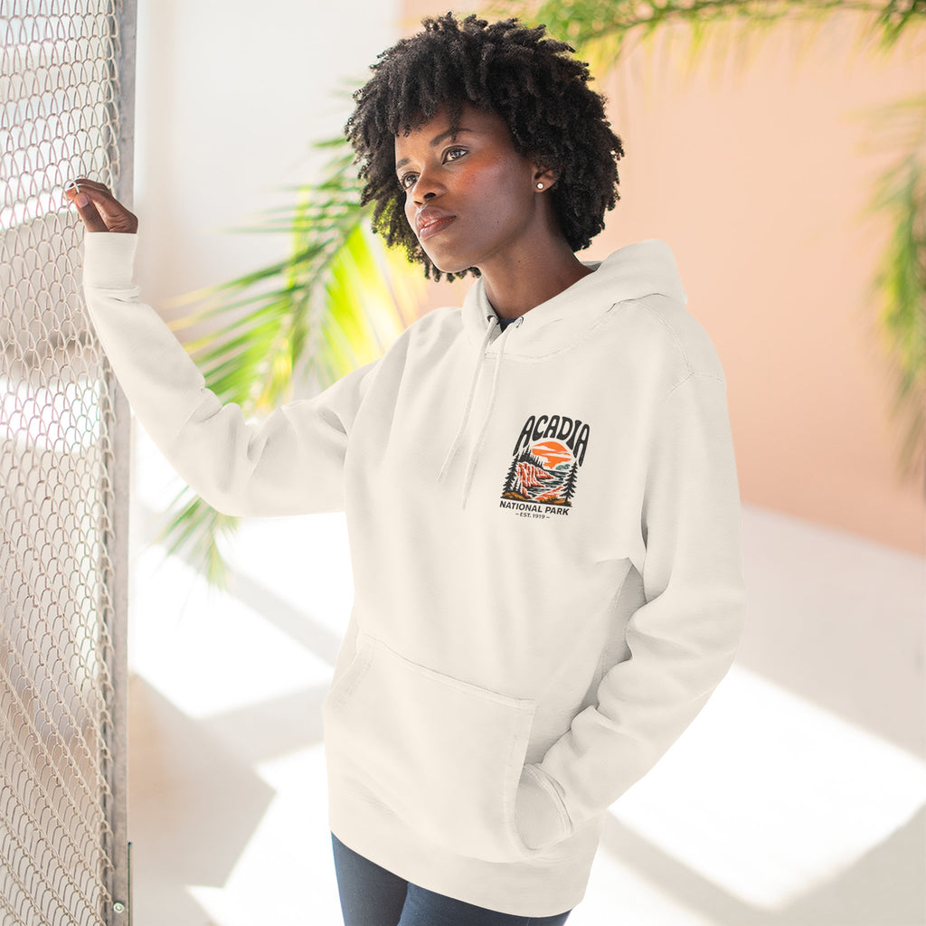 Acadia National Park Hoodie — Sunset Coastal Trail Graphic Fleece