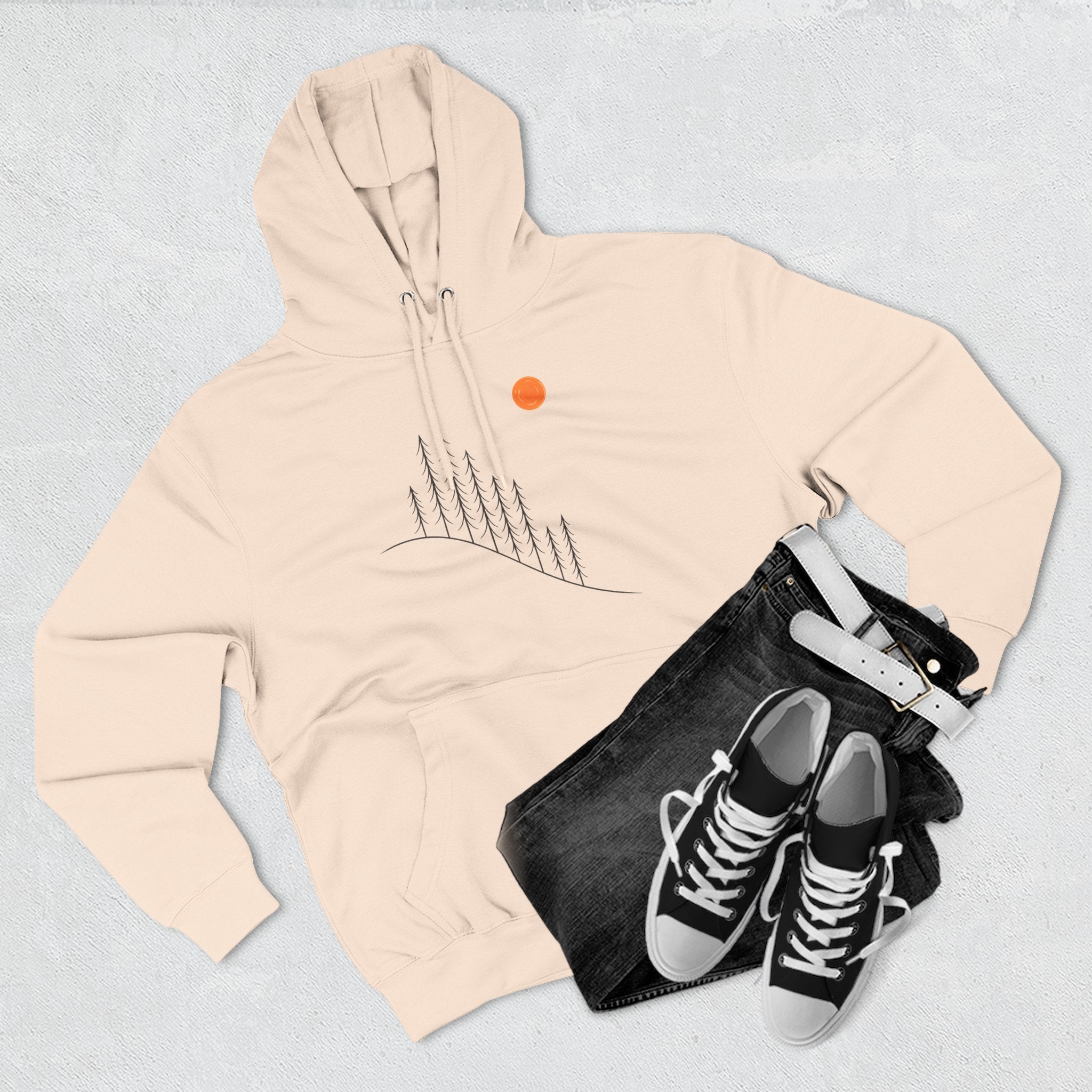 Minimalist Mountain Sunrise Hoodie — Modern Outdoor Graphic Pullover