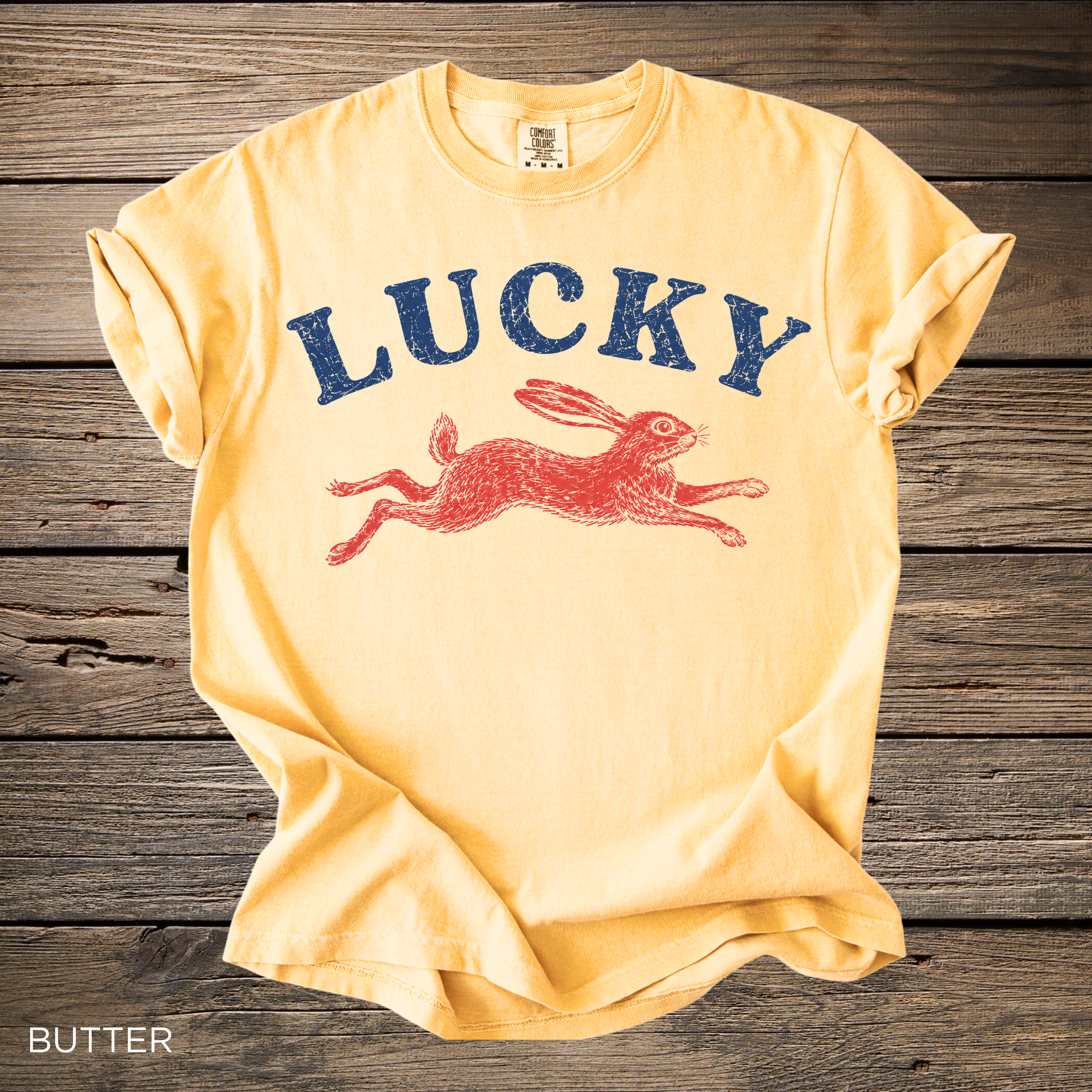 Lucky Rabbit T-Shirt - Comfort Colors garment-dyed unisex tee, vintage lucky rabbit graphic