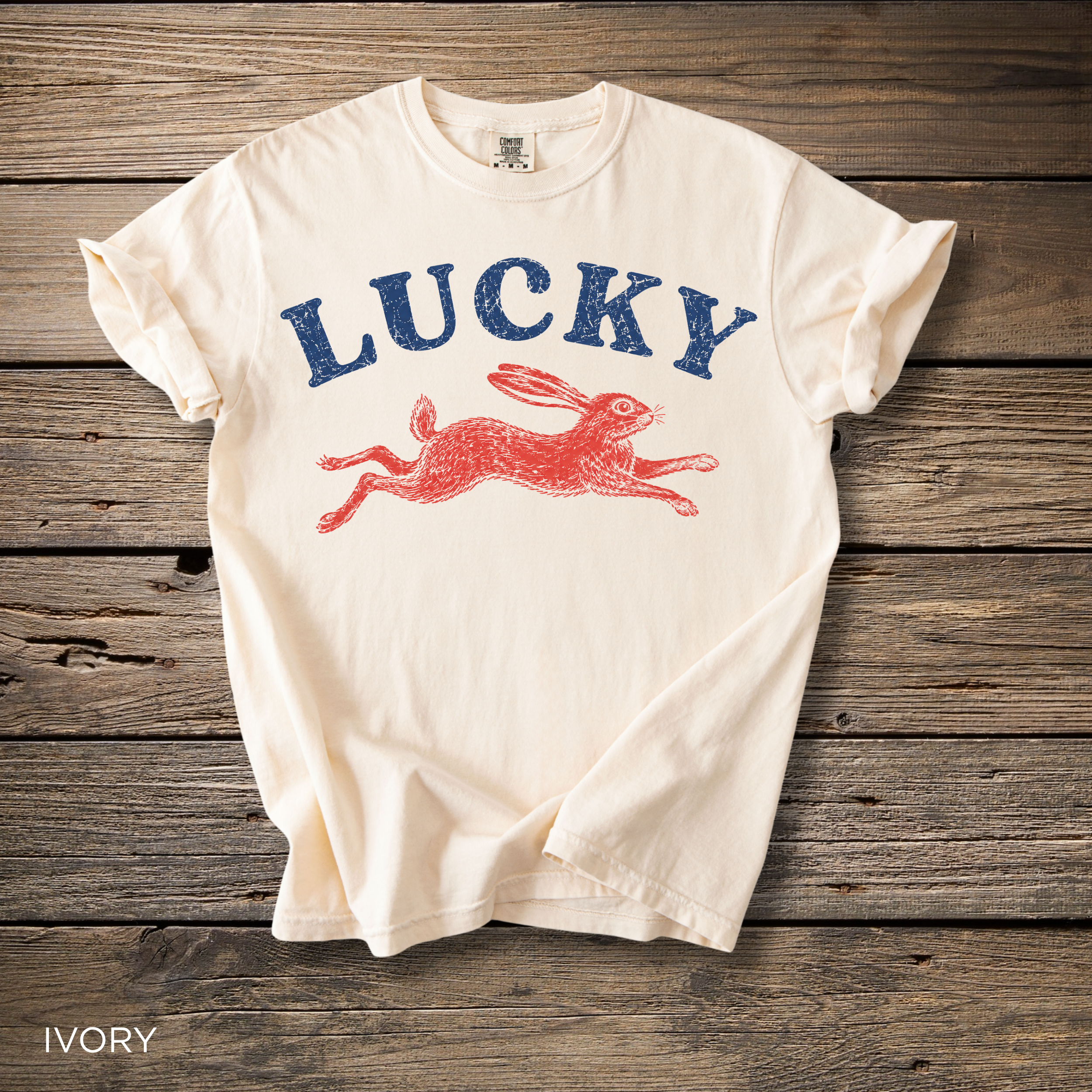 Lucky Rabbit T-Shirt - Comfort Colors garment-dyed unisex tee, vintage lucky rabbit graphic