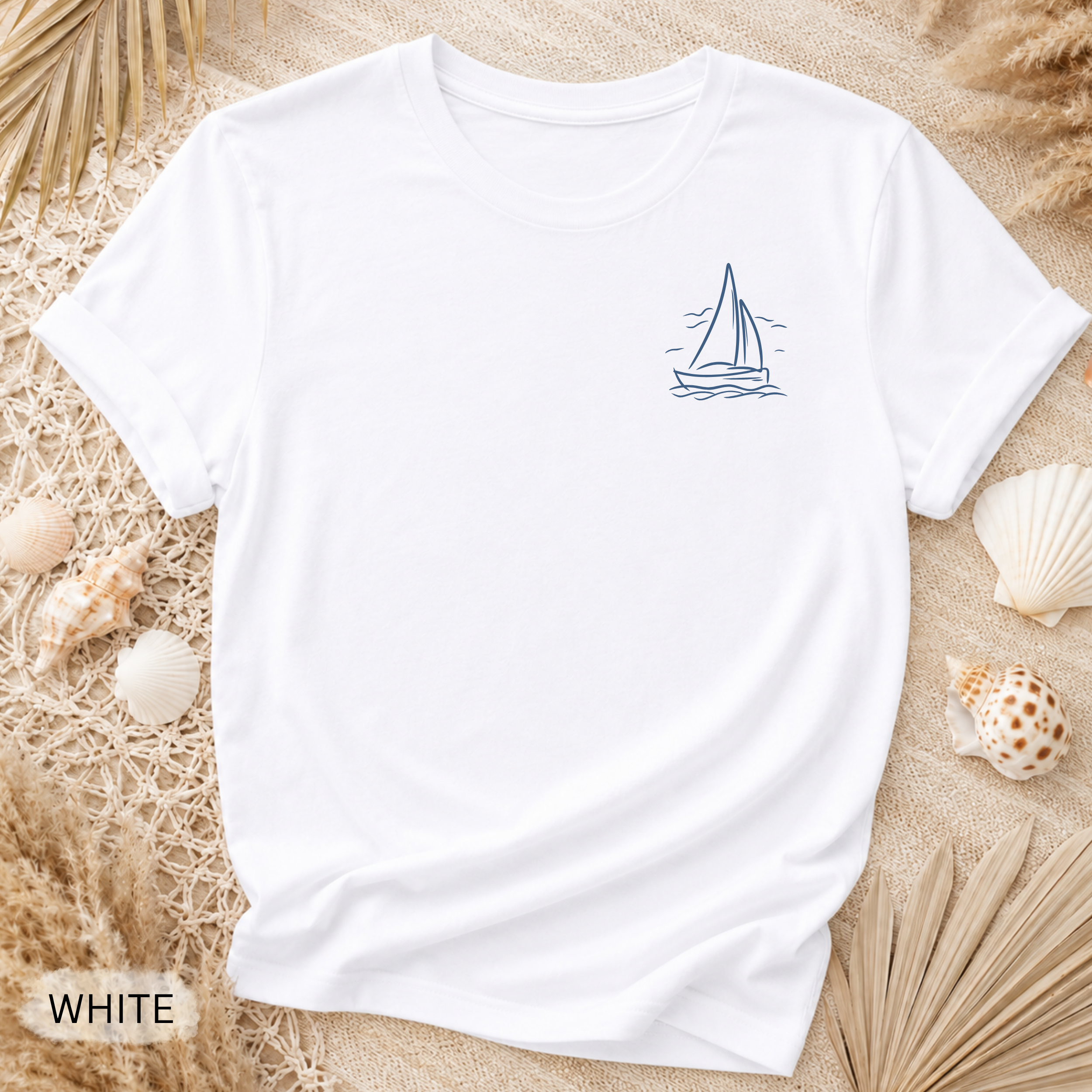 Sailboat Pocket T-Shirt - Comfort Colors garment-dyed unisex tee, minimal nautical sailboat graphic