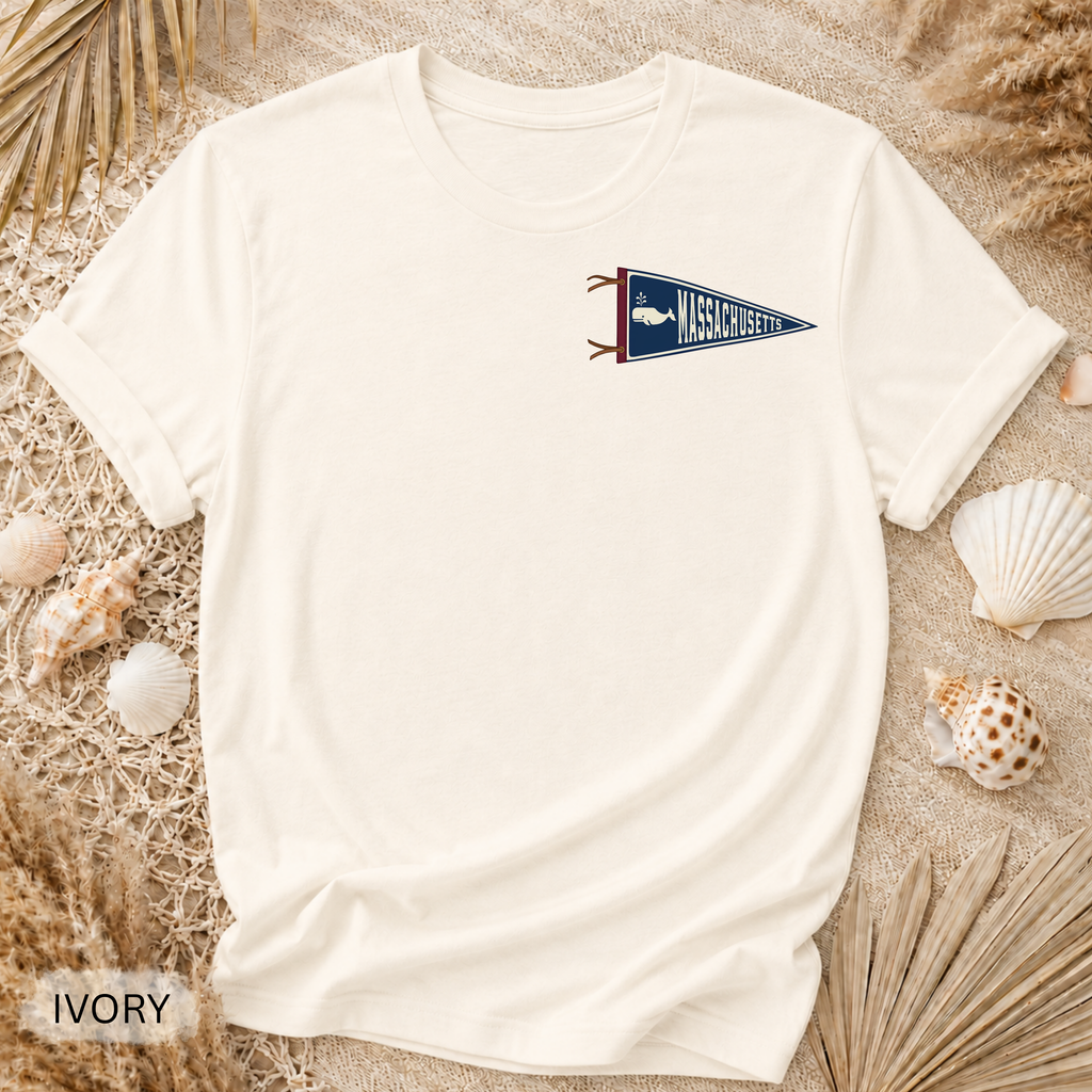 Cape Cod & Nantucket Pennant T-Shirt - Comfort Colors garment-dyed unisex tee, retro college pennant graphic
