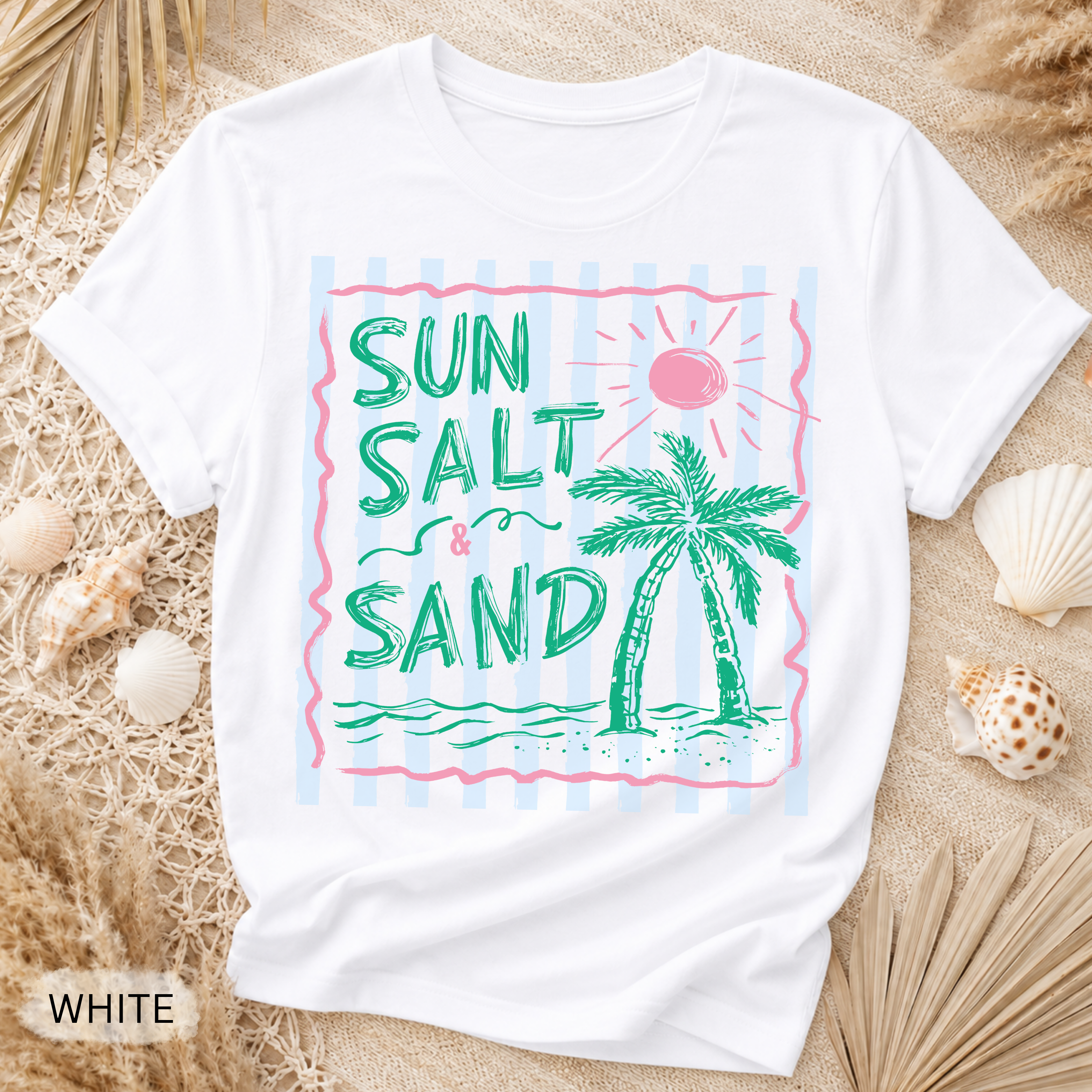 Sun Salt Sand Retro Stripe T-Shirt - Comfort Colors garment-dyed unisex tee, retro coastal stripe graphic