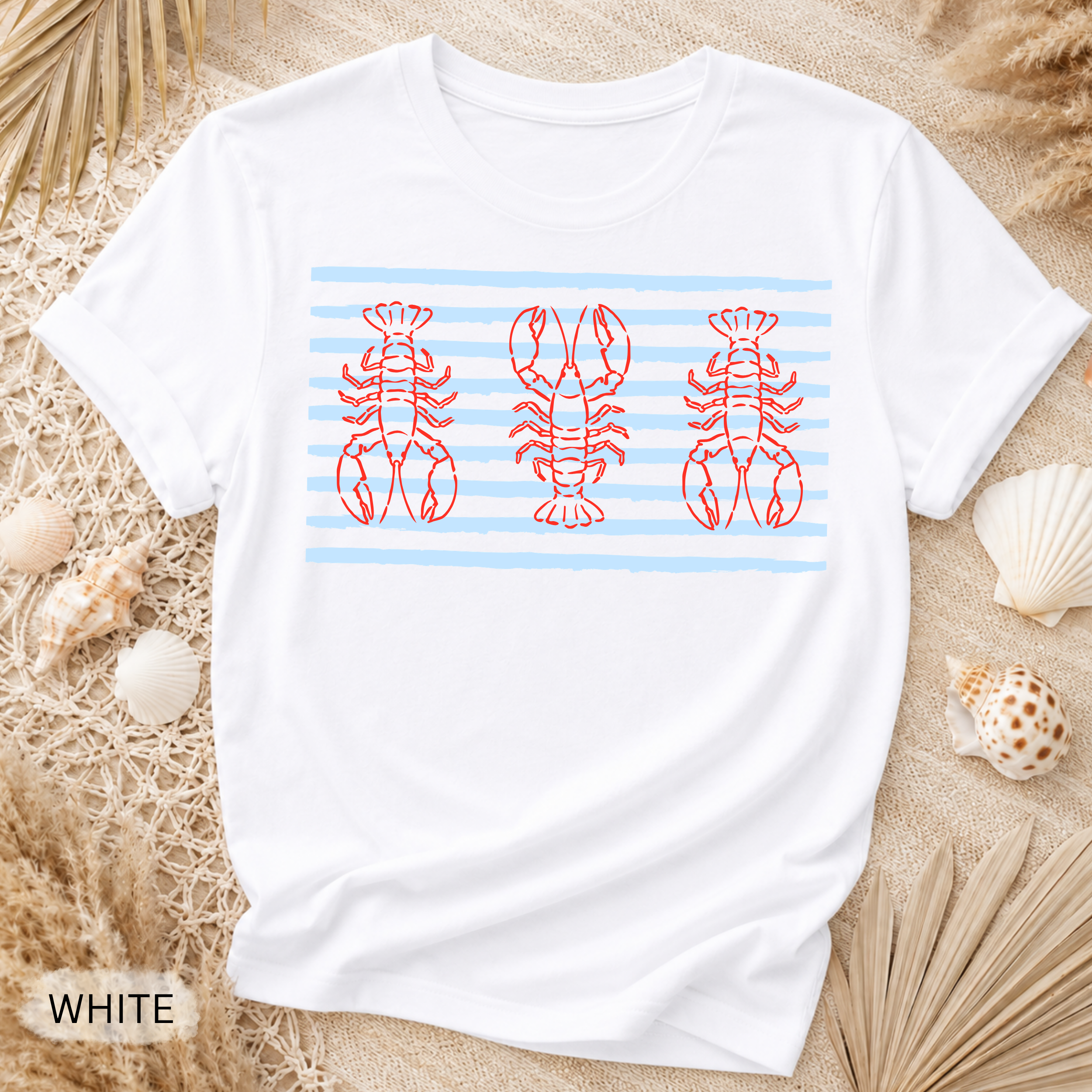 Nautical Lobster Stripe T-Shirt - Comfort Colors garment-dyed unisex tee, nautical lobster stripe graphic