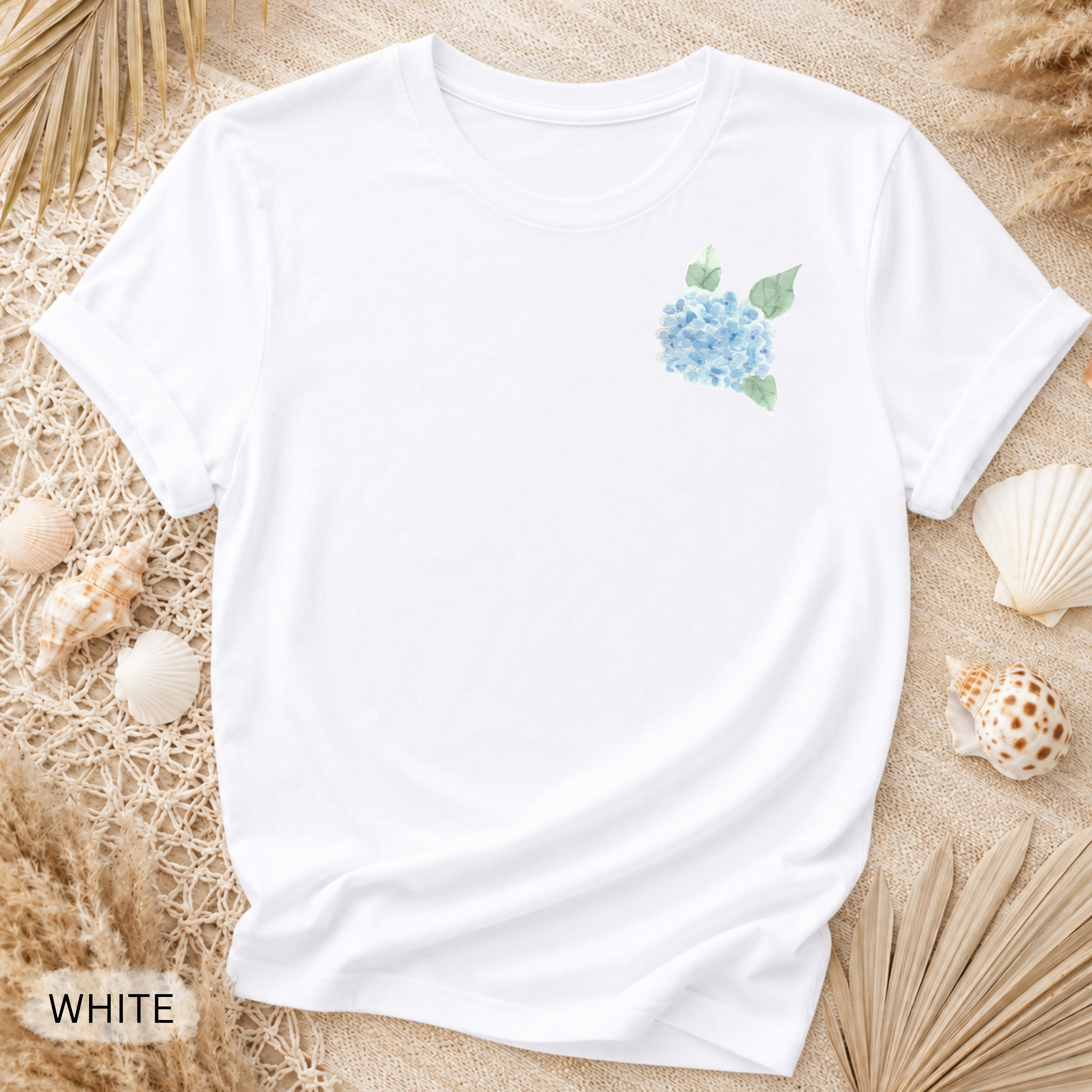 Hydrangea Side Stripe T-Shirt - Comfort Colors garment-dyed unisex tee, coastal hydrangea side stripe graphic