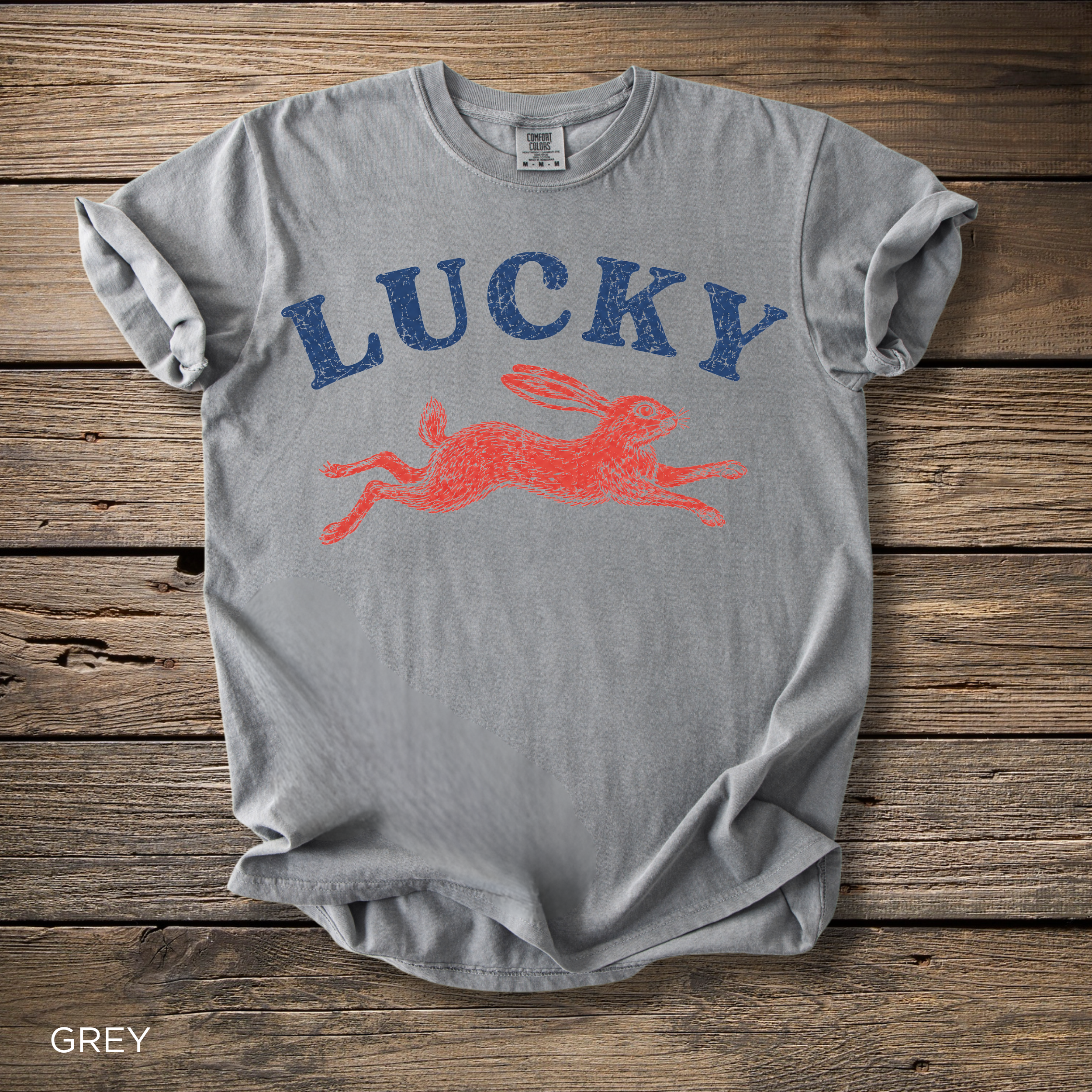 Lucky Rabbit T-Shirt - Comfort Colors garment-dyed unisex tee, vintage lucky rabbit graphic