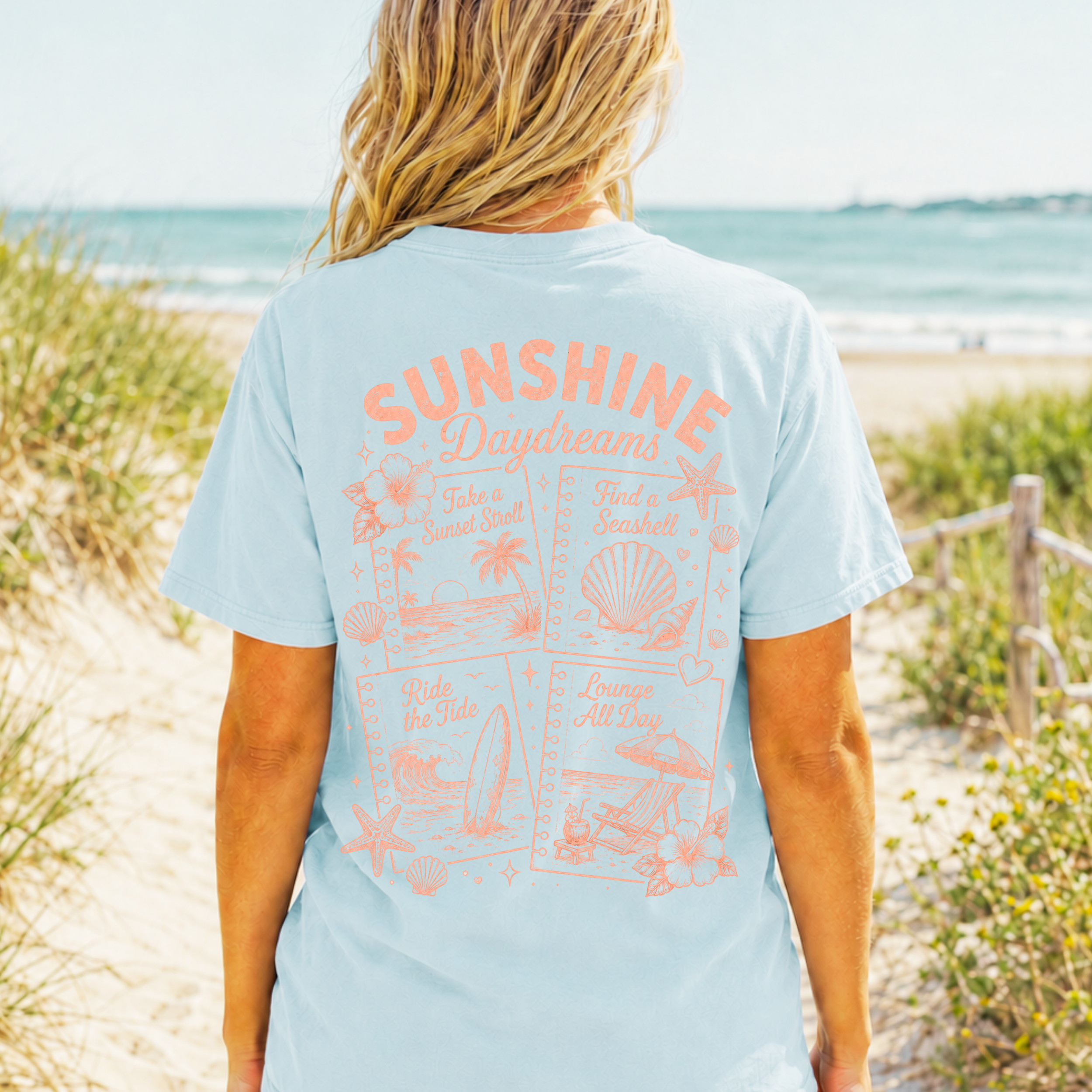 Sunshine Daydream T-Shirt - Comfort Colors garment-dyed unisex tee, front and back sunshine graphic