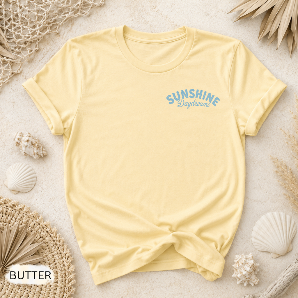 Sunshine Daydream T-Shirt - Comfort Colors garment-dyed unisex tee, front and back sunshine graphic