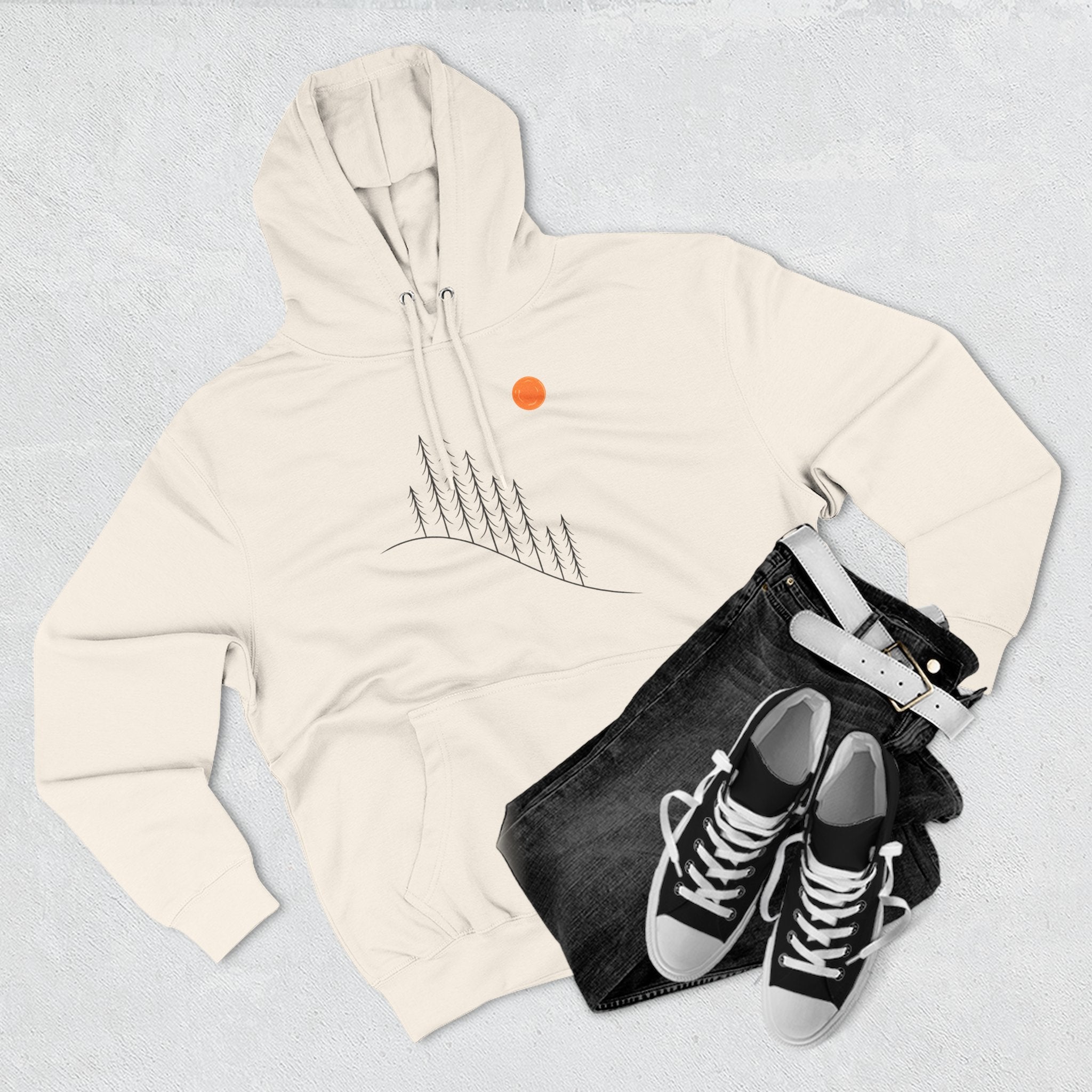Minimalist Mountain Sunrise Hoodie — Modern Outdoor Graphic Pullover
