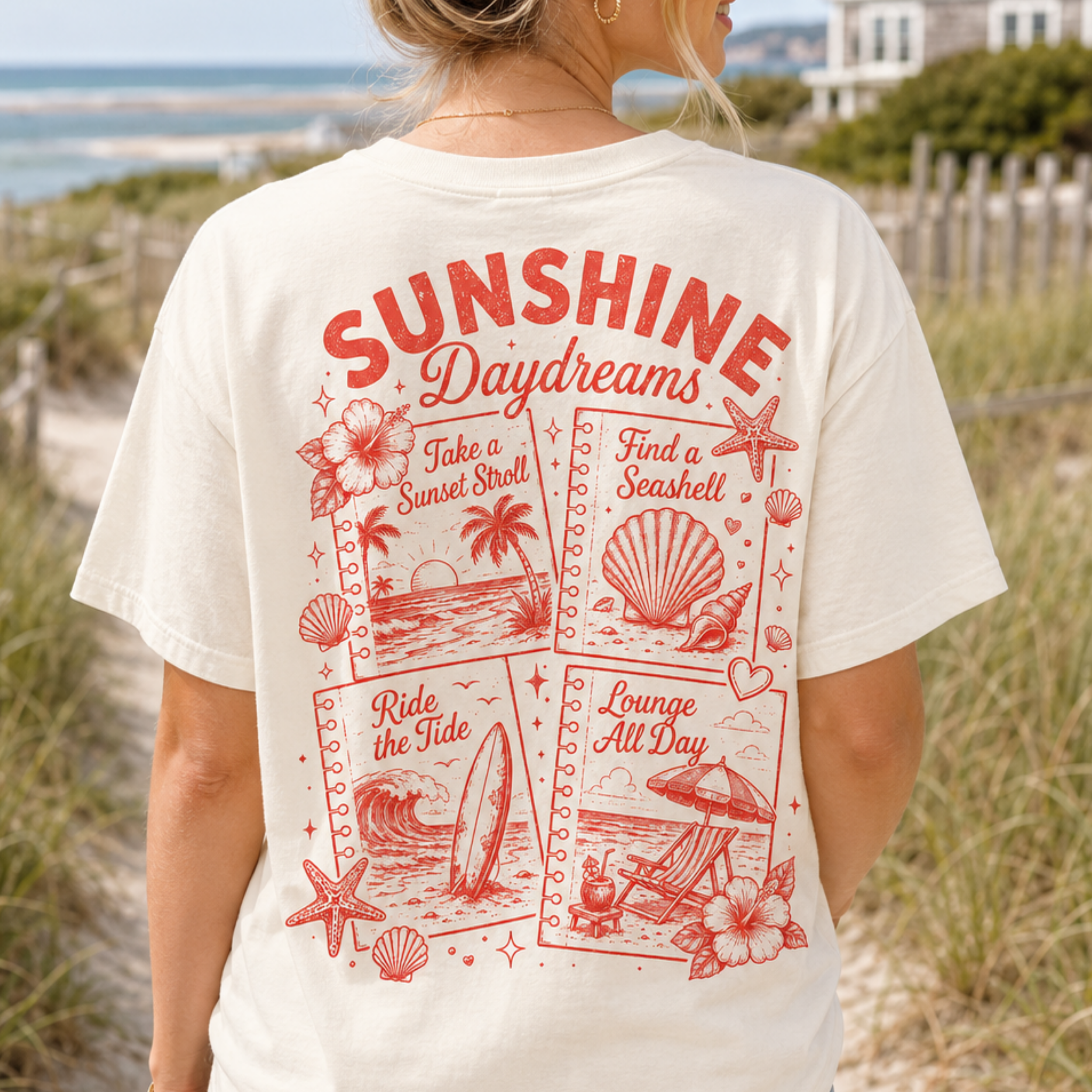 Sunshine Daydream T-Shirt - Comfort Colors garment-dyed unisex tee, front and back sunshine graphic