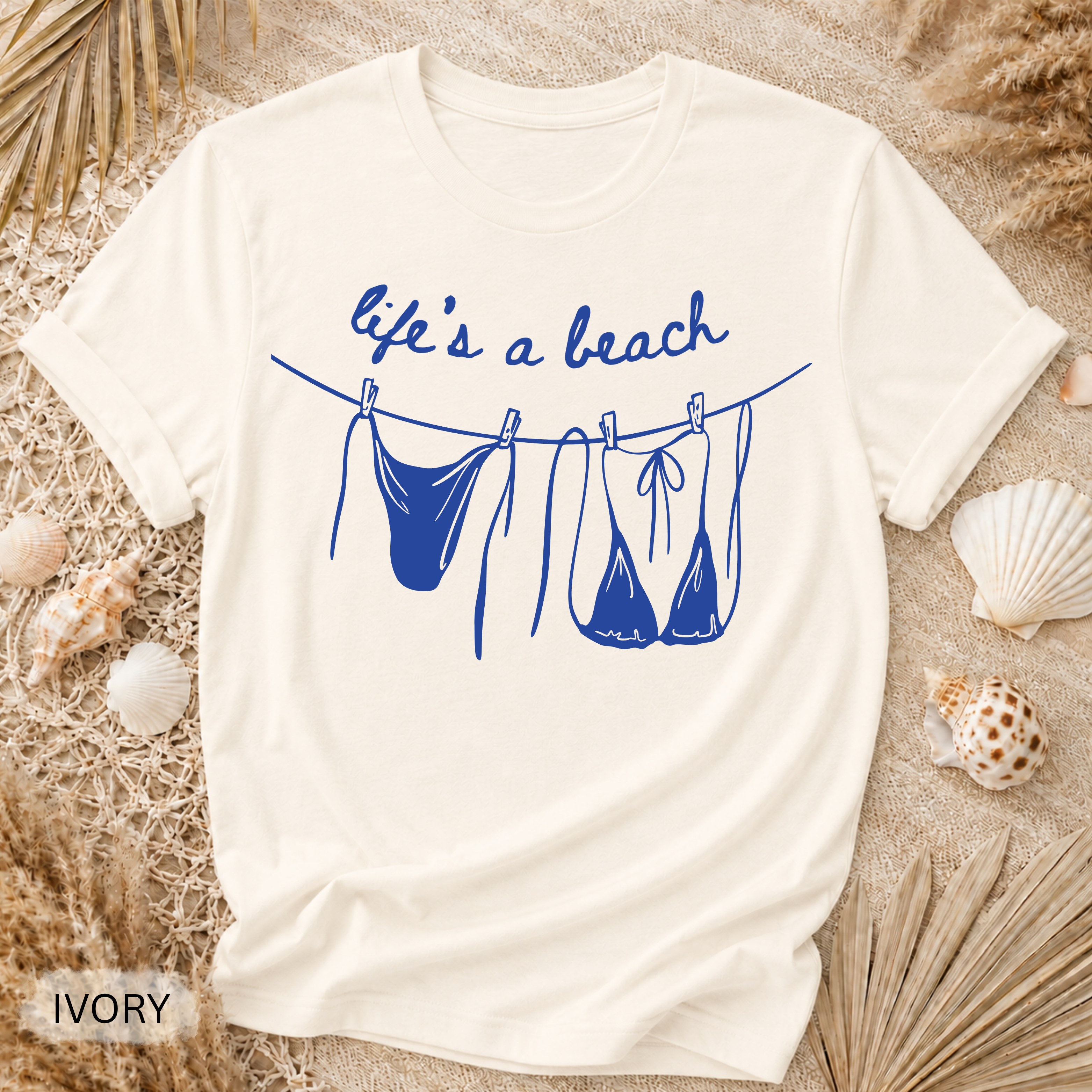 Life's a Beach Line Art T-Shirt - Comfort Colors garment-dyed unisex tee, retro beach line art graphic