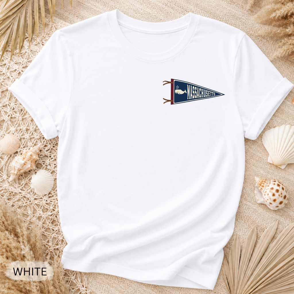 Cape Cod & Nantucket Pennant T-Shirt - Comfort Colors garment-dyed unisex tee, retro college pennant graphic