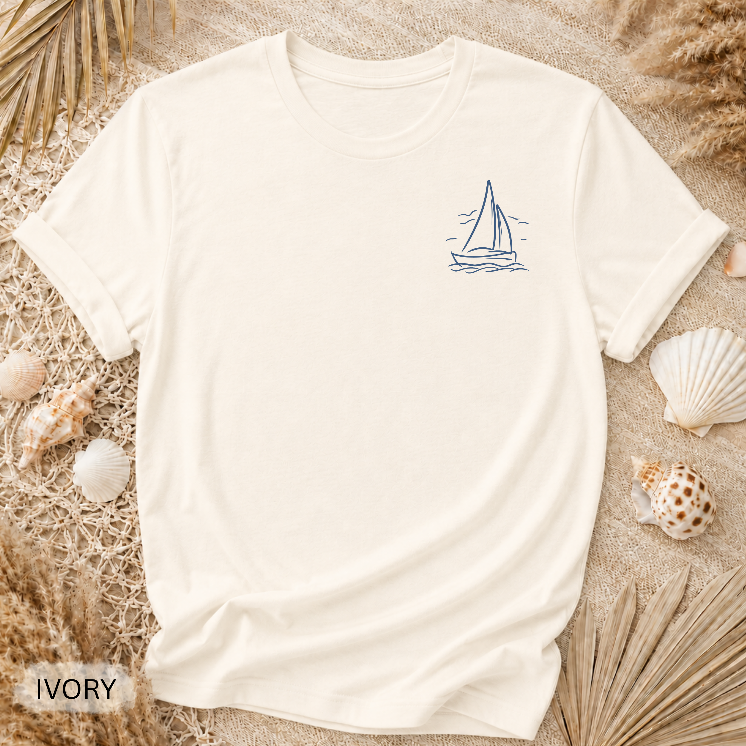 Sailboat Pocket T-Shirt - Comfort Colors garment-dyed unisex tee, minimal nautical sailboat graphic