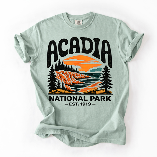 Acadia National Park T-Shirt — Scenic Coastal Sunset Tee