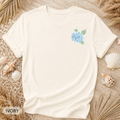 Hydrangea Side Stripe T-Shirt - Comfort Colors garment-dyed unisex tee, coastal hydrangea side stripe graphic