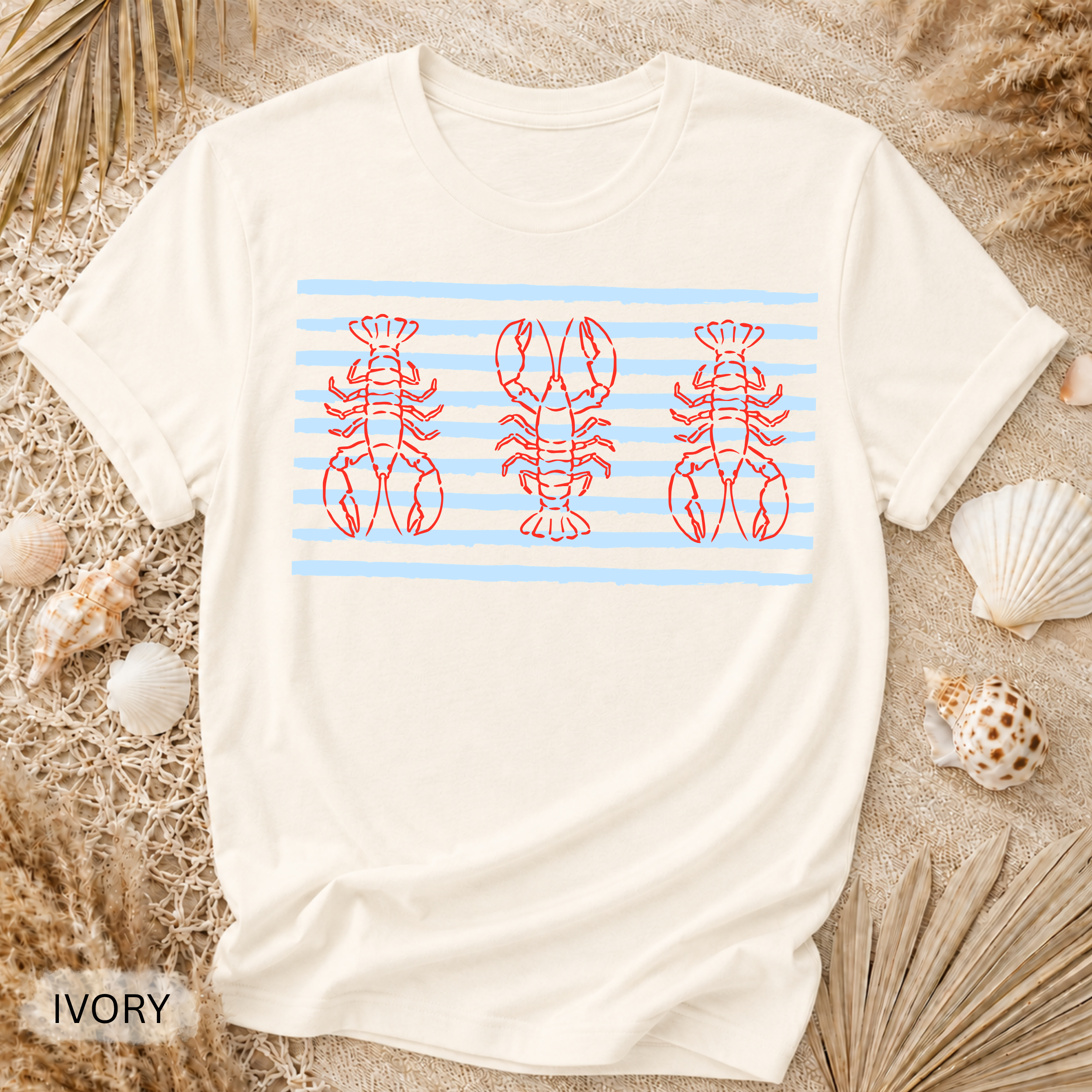 Nautical Lobster Stripe T-Shirt - Comfort Colors garment-dyed unisex tee, nautical lobster stripe graphic