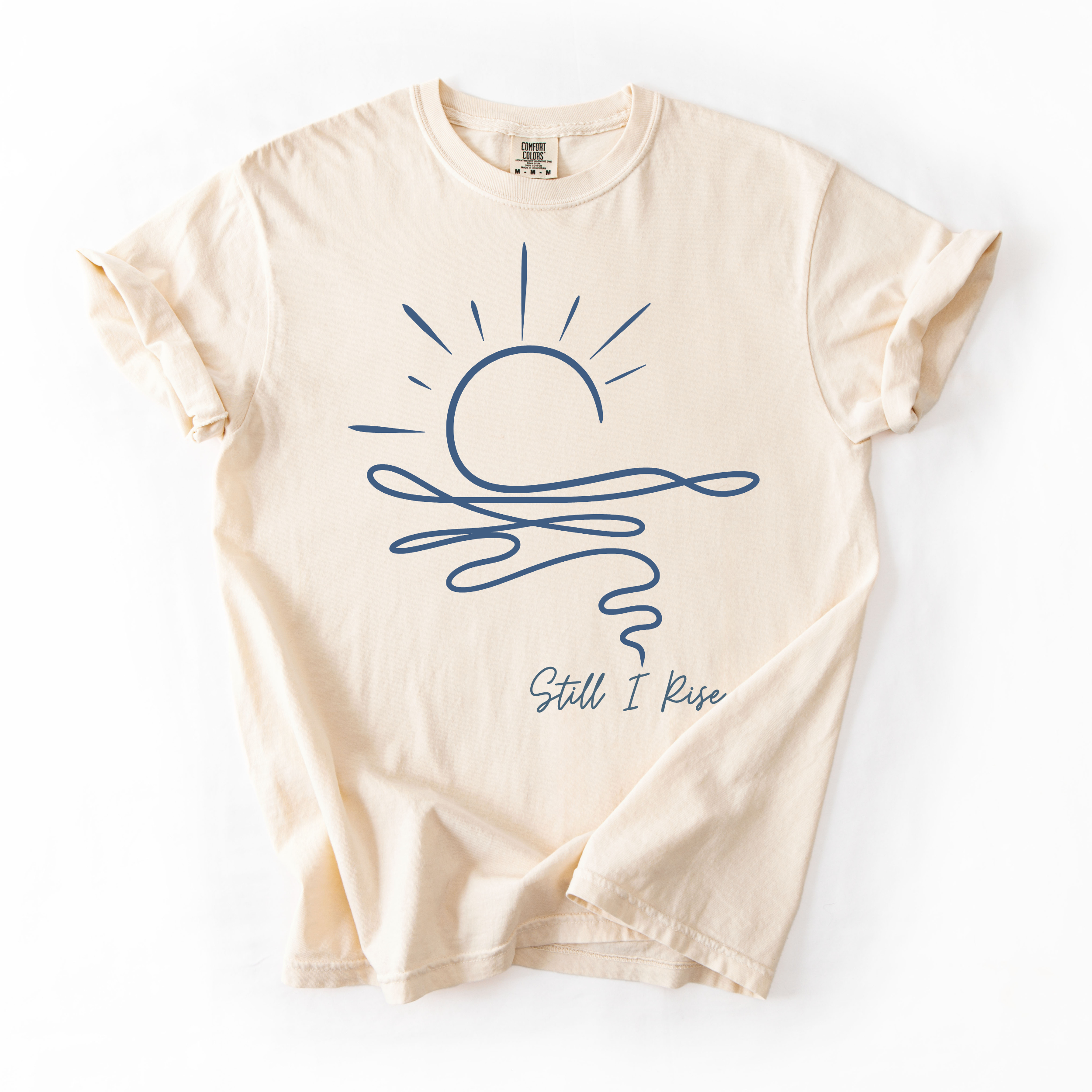 Still I Rise Sunrise T-Shirt - Comfort Colors garment-dyed unisex tee, minimal sunrise line-art graphic