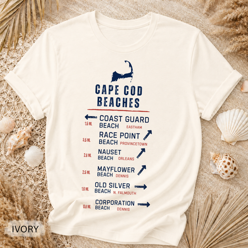 Cape Cod Beaches Vintage Style T-Shirt - Comfort Colors garment-dyed unisex tee, vintage Cape Cod beaches graphic