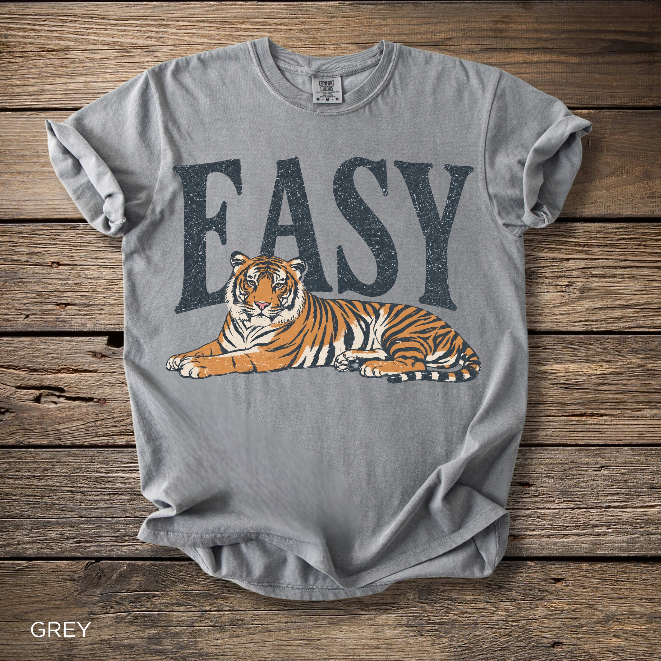 Easy Tiger T-Shirt - Comfort Colors garment-dyed unisex tee, relaxed lying tiger graphic