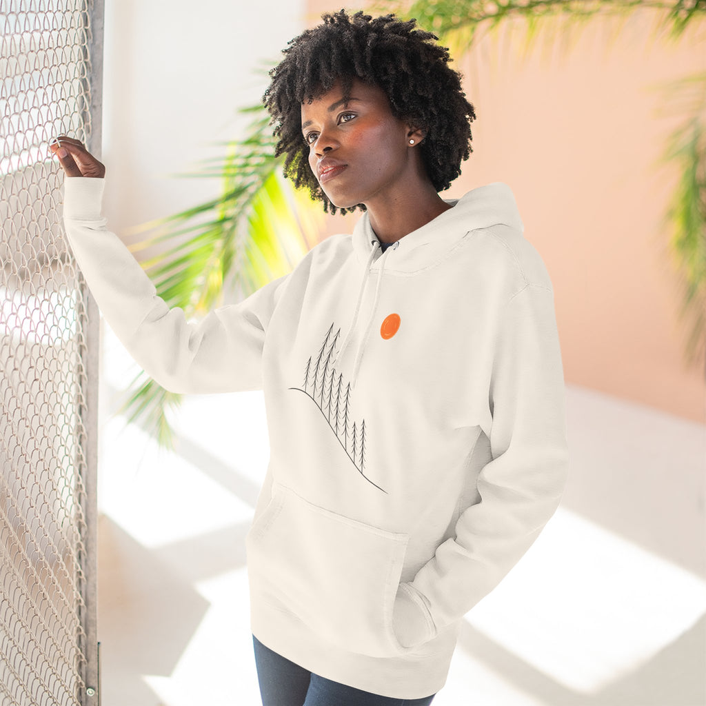 Minimalist Mountain Sunrise Hoodie — Modern Outdoor Graphic Pullover