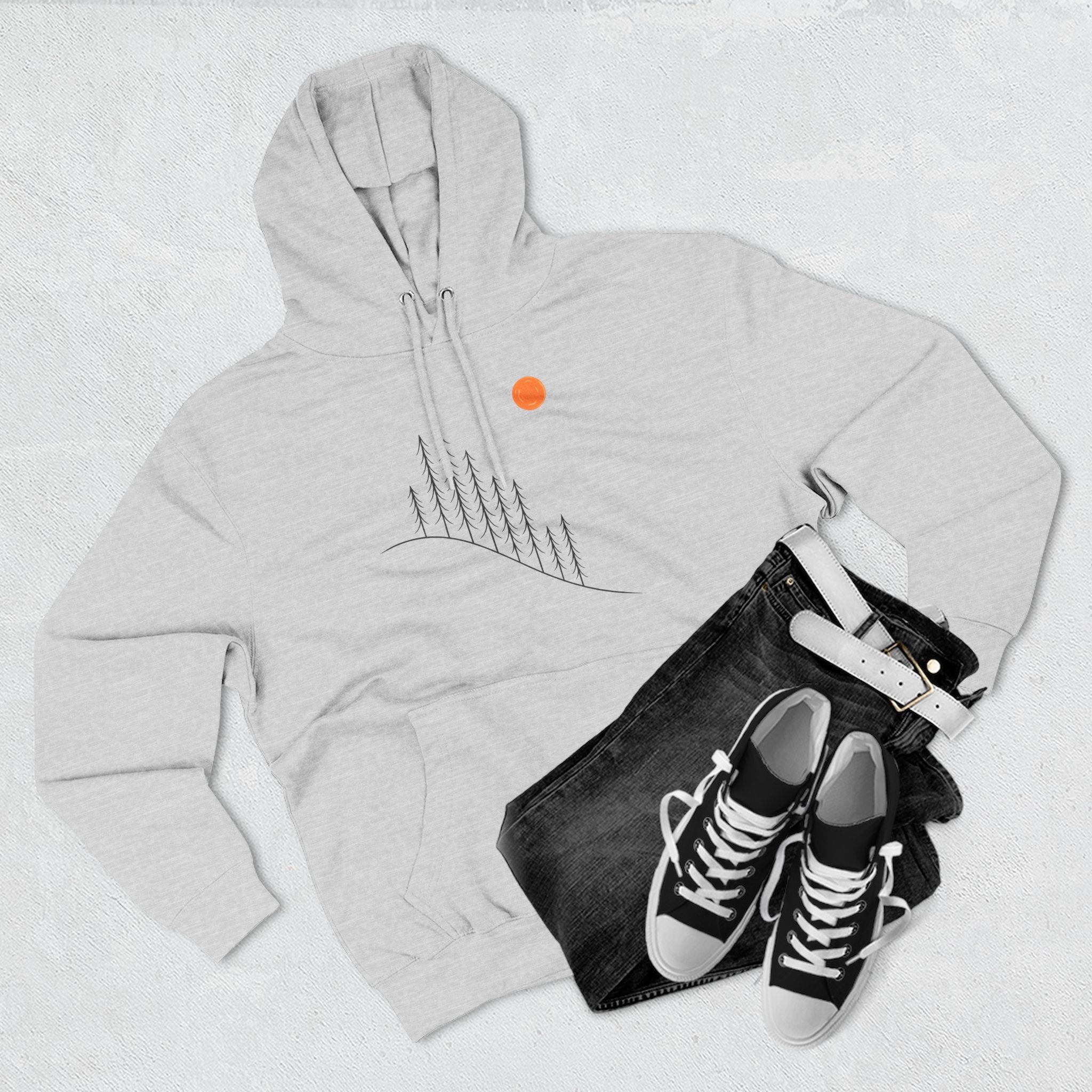 Minimalist Mountain Sunrise Hoodie — Modern Outdoor Graphic Pullover