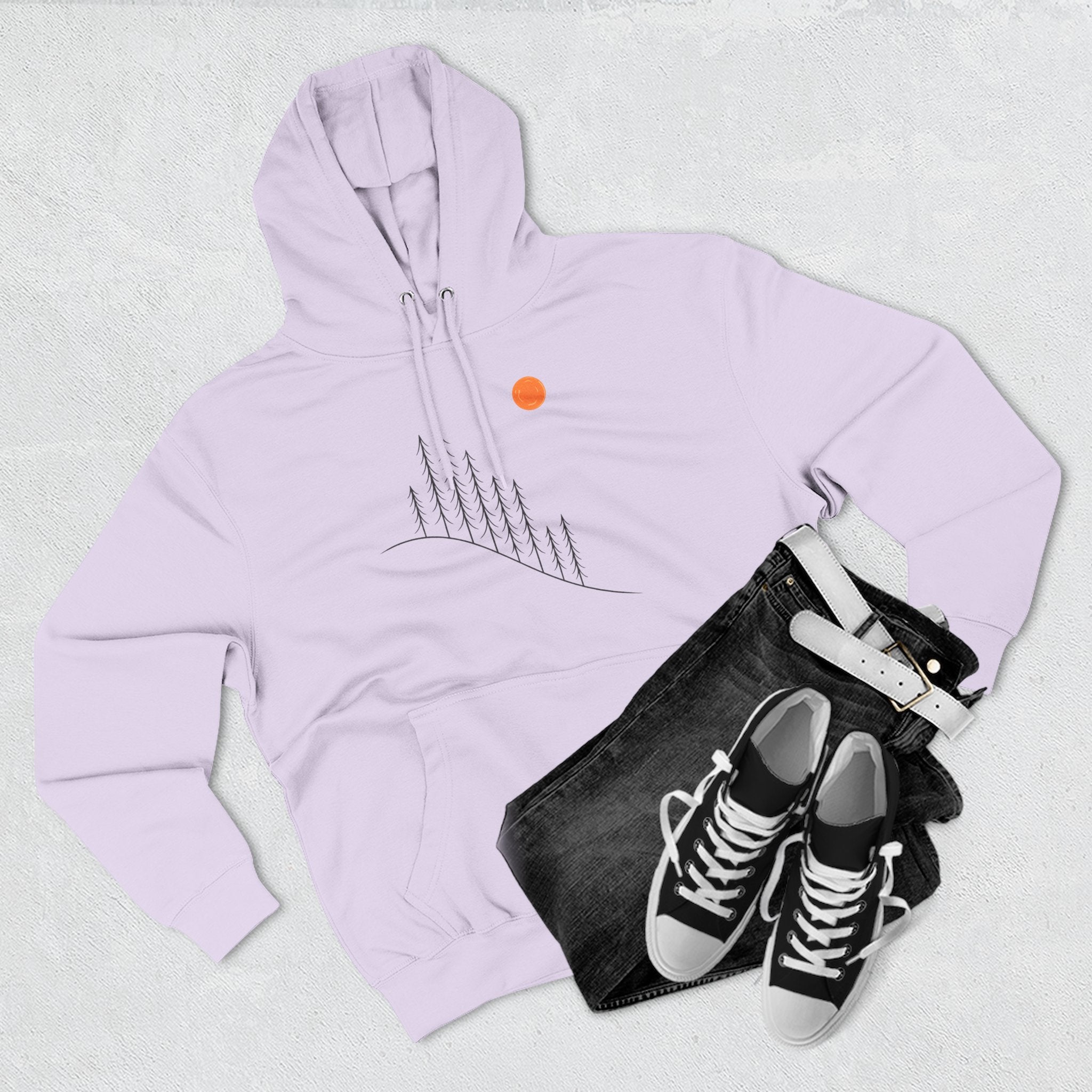 Minimalist Mountain Sunrise Hoodie — Modern Outdoor Graphic Pullover