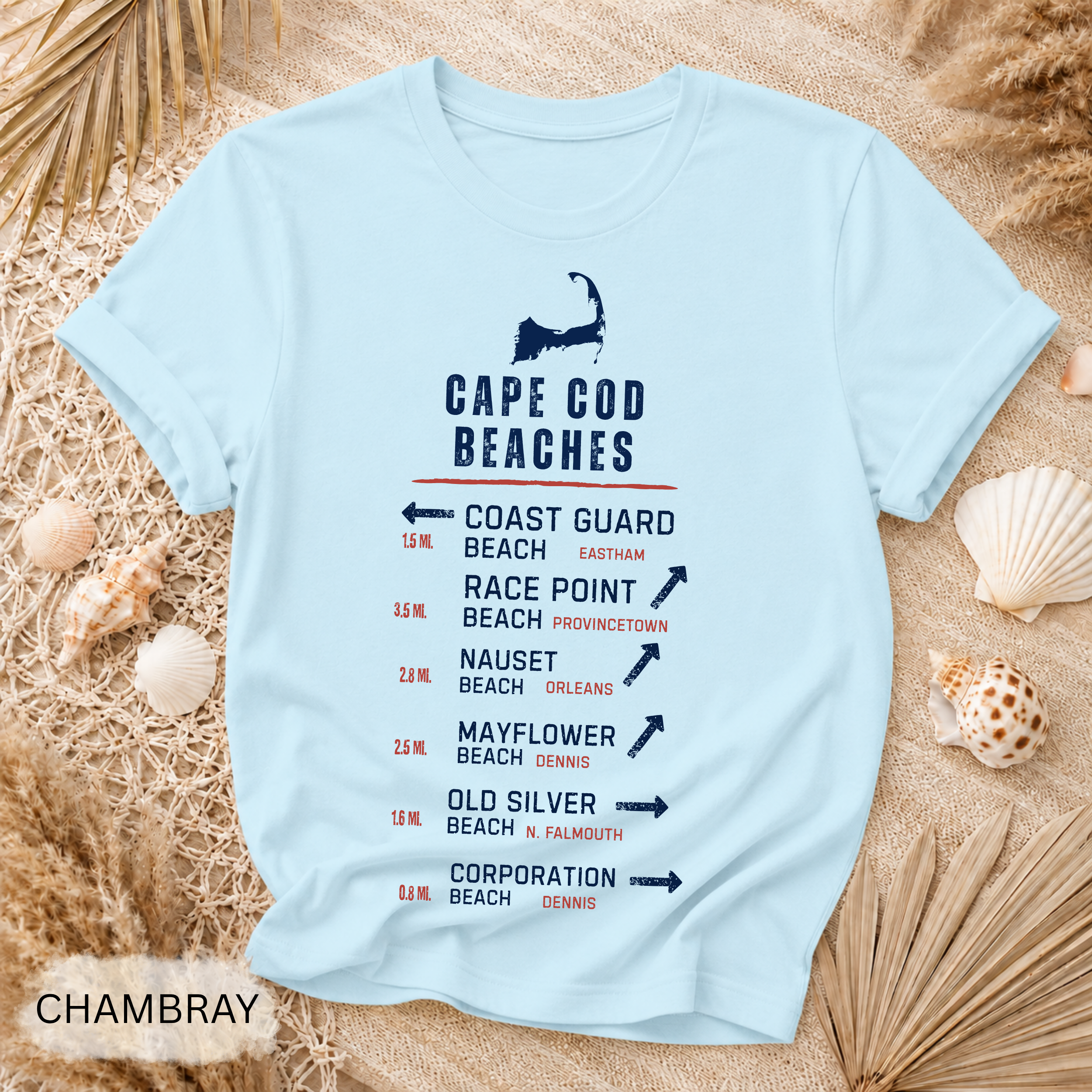 Cape Cod Beaches Vintage Style T-Shirt - Comfort Colors garment-dyed unisex tee, vintage Cape Cod beaches graphic