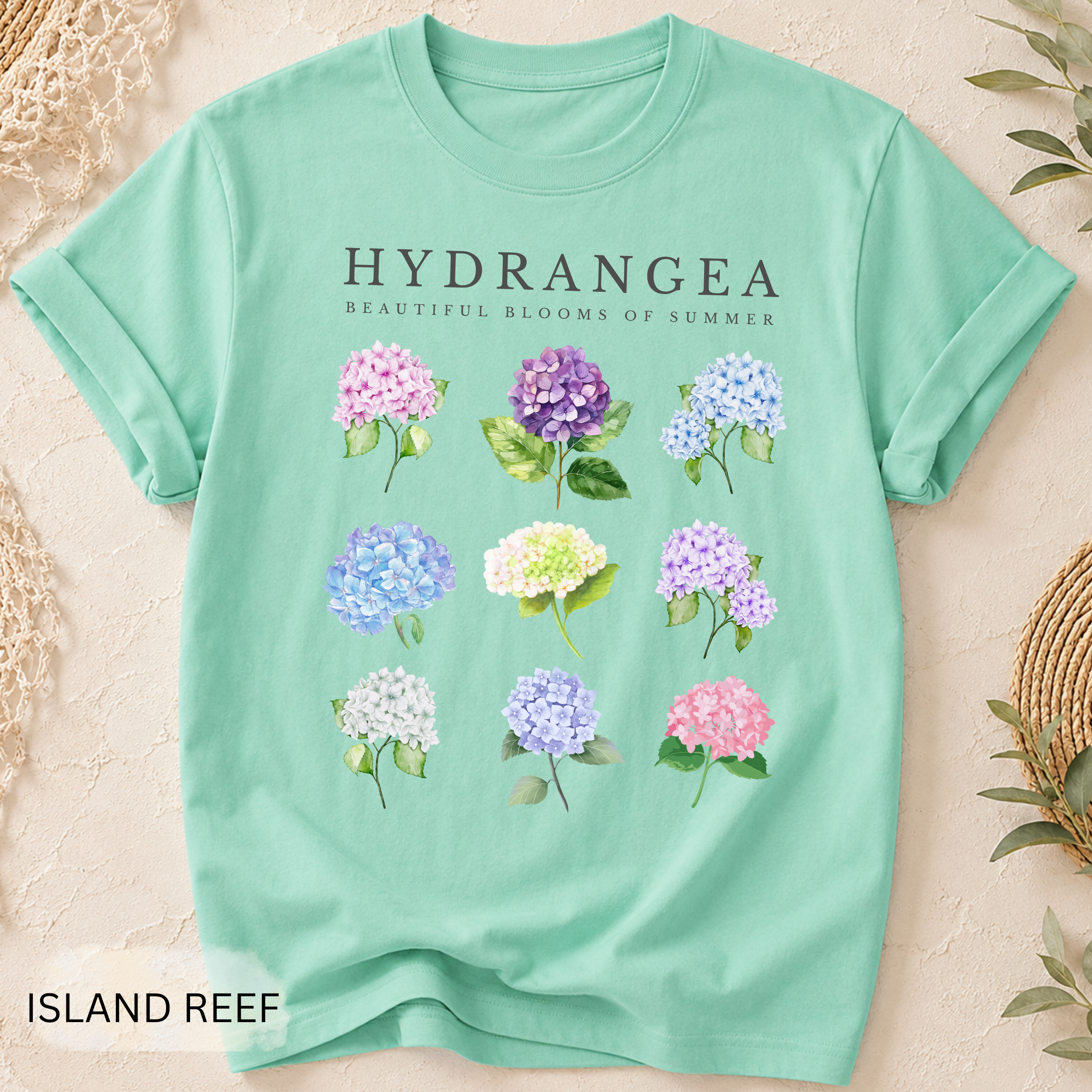 Hydrangea Floral T-Shirt - Comfort Colors garment-dyed unisex tee, botanical hydrangea graphic
