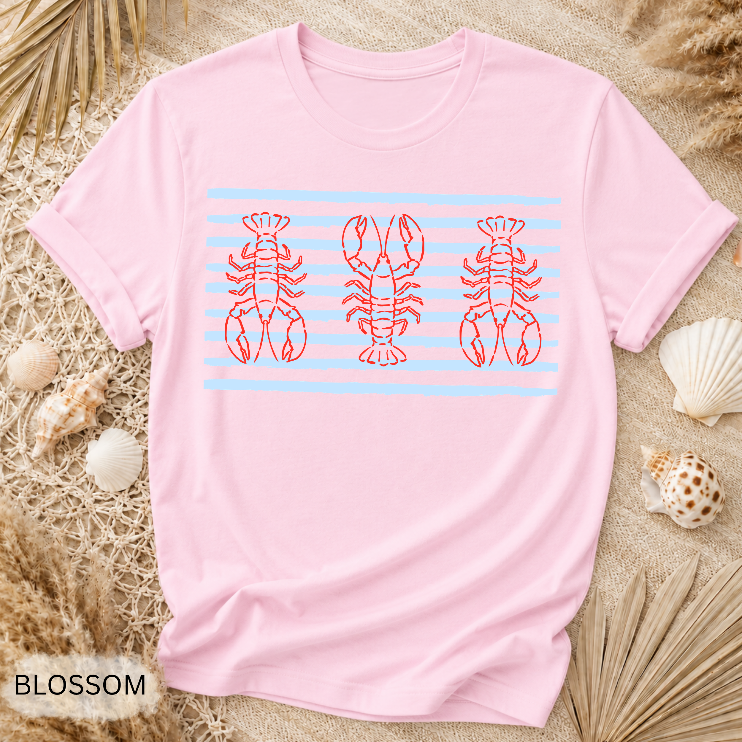 Nautical Lobster Stripe T-Shirt - Comfort Colors garment-dyed unisex tee, nautical lobster stripe graphic