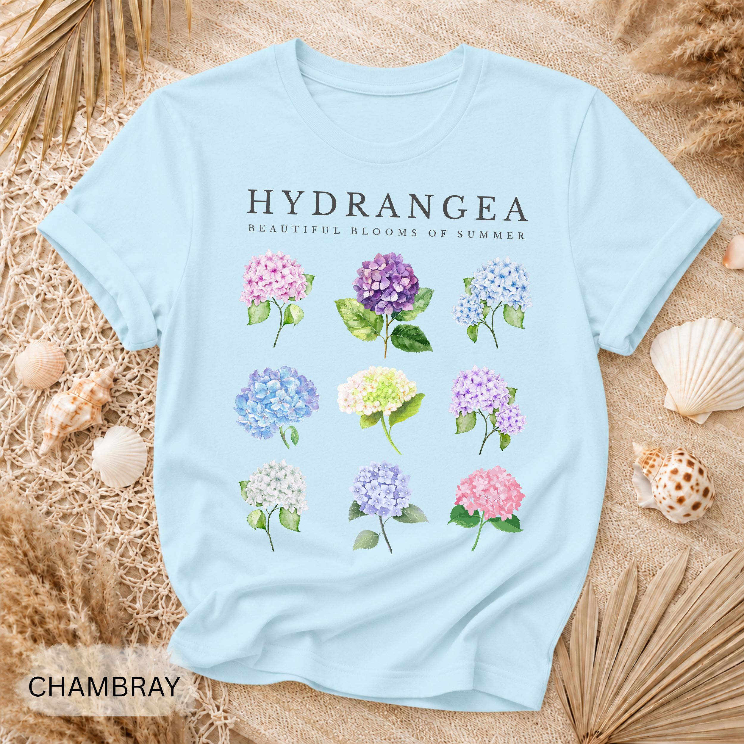Hydrangea Floral T-Shirt - Comfort Colors garment-dyed unisex tee, botanical hydrangea graphic