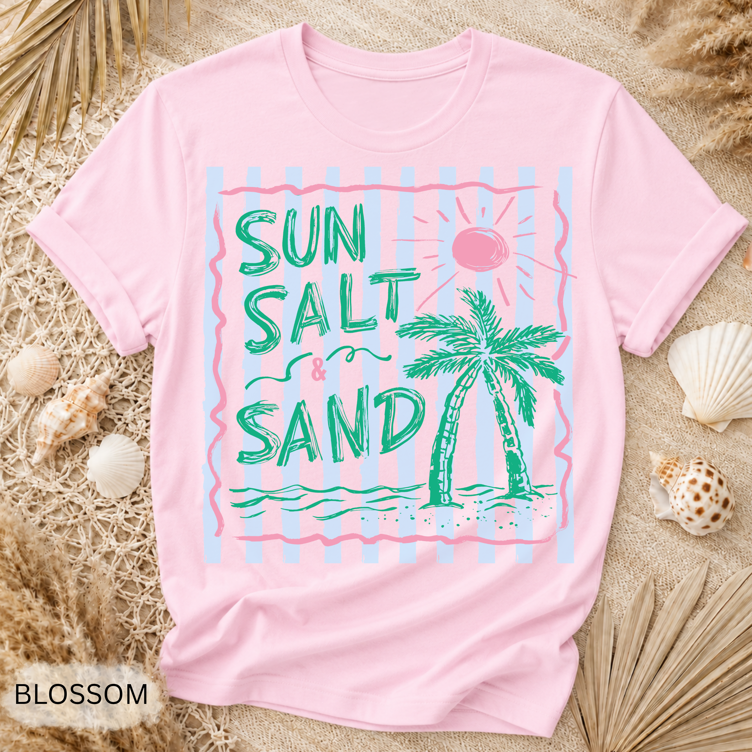 Sun Salt Sand Retro Stripe T-Shirt - Comfort Colors garment-dyed unisex tee, retro coastal stripe graphic