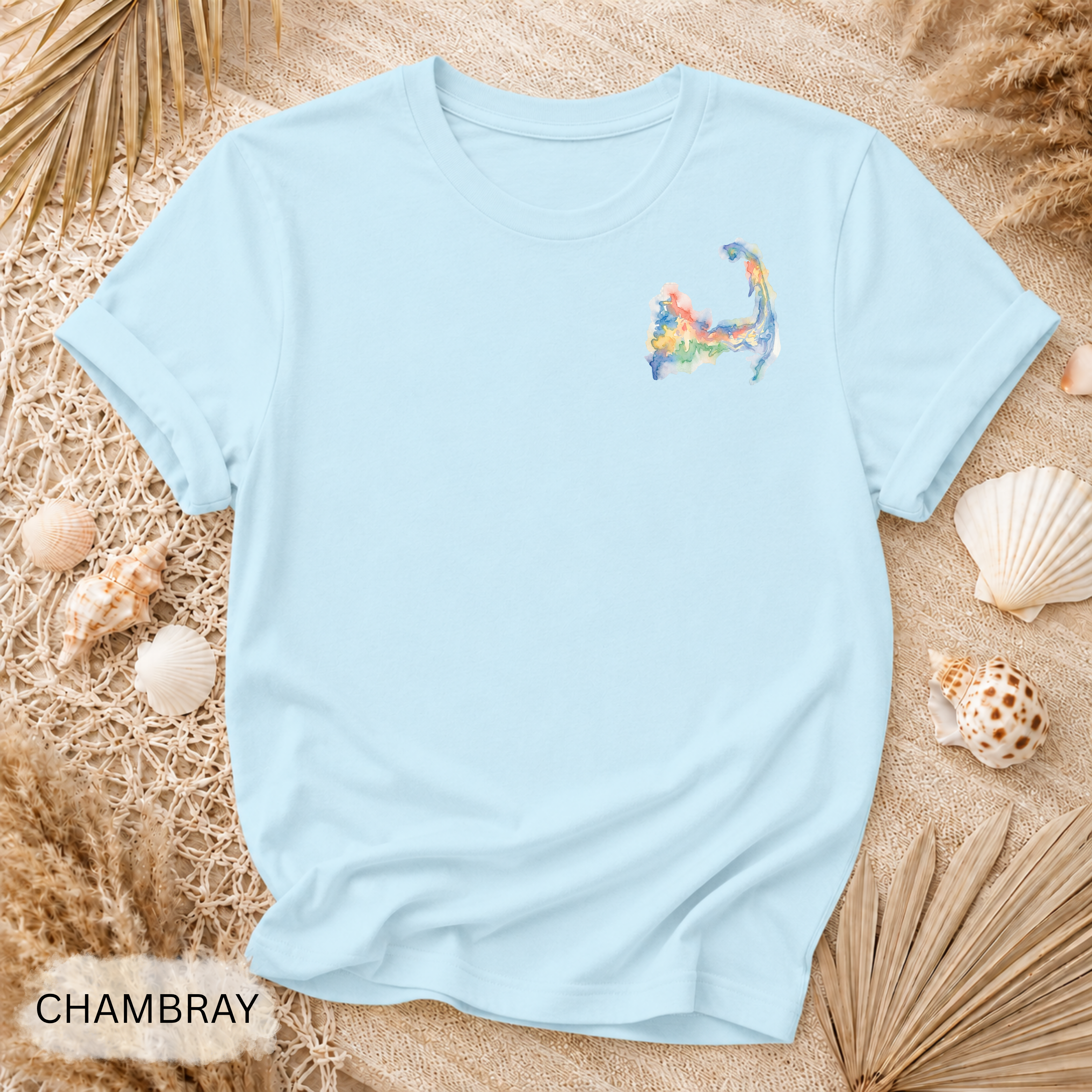 Cape Cod Watercolor T-Shirt - Comfort Colors garment-dyed unisex tee, watercolor coastal graphic
