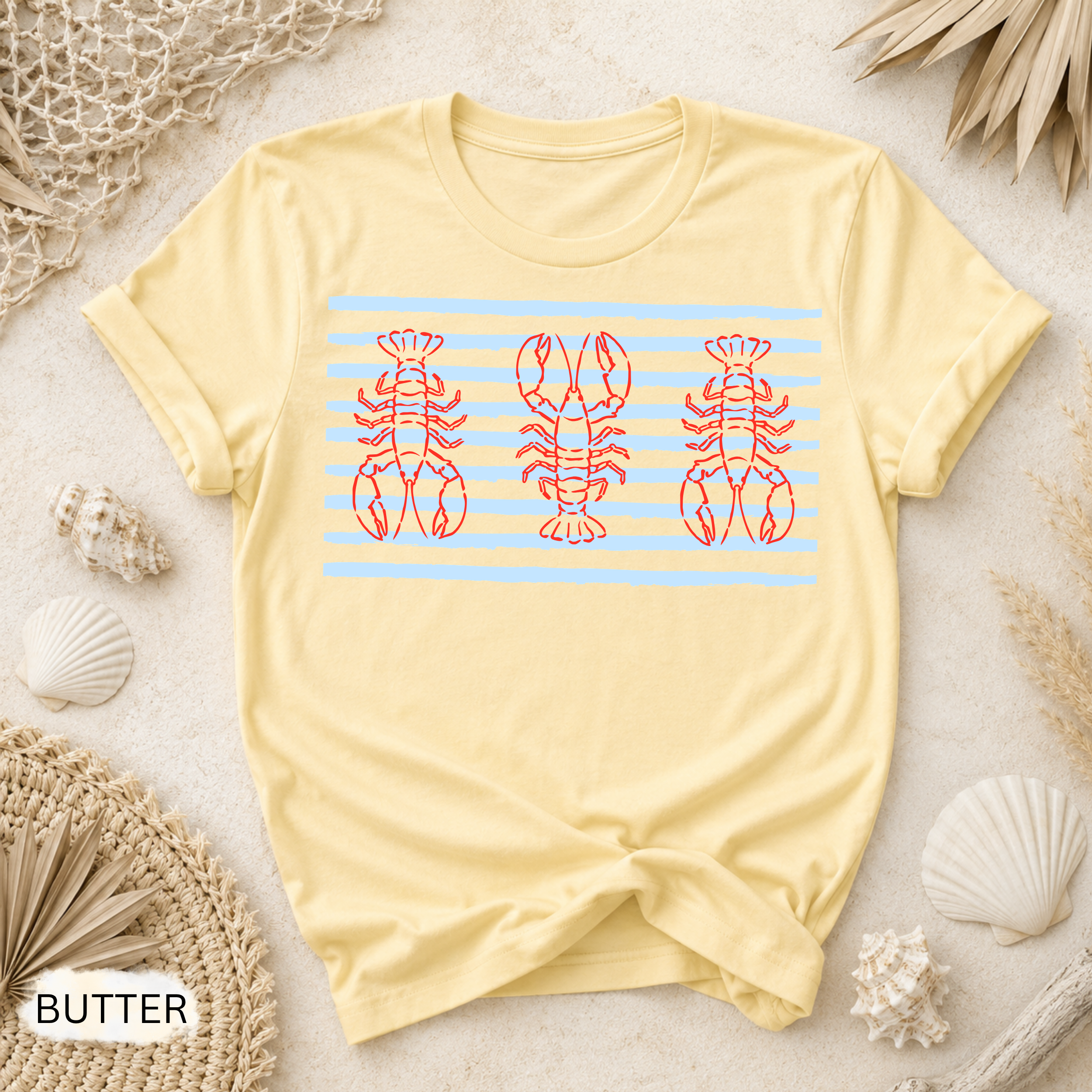 Nautical Lobster Stripe T-Shirt - Comfort Colors garment-dyed unisex tee, nautical lobster stripe graphic