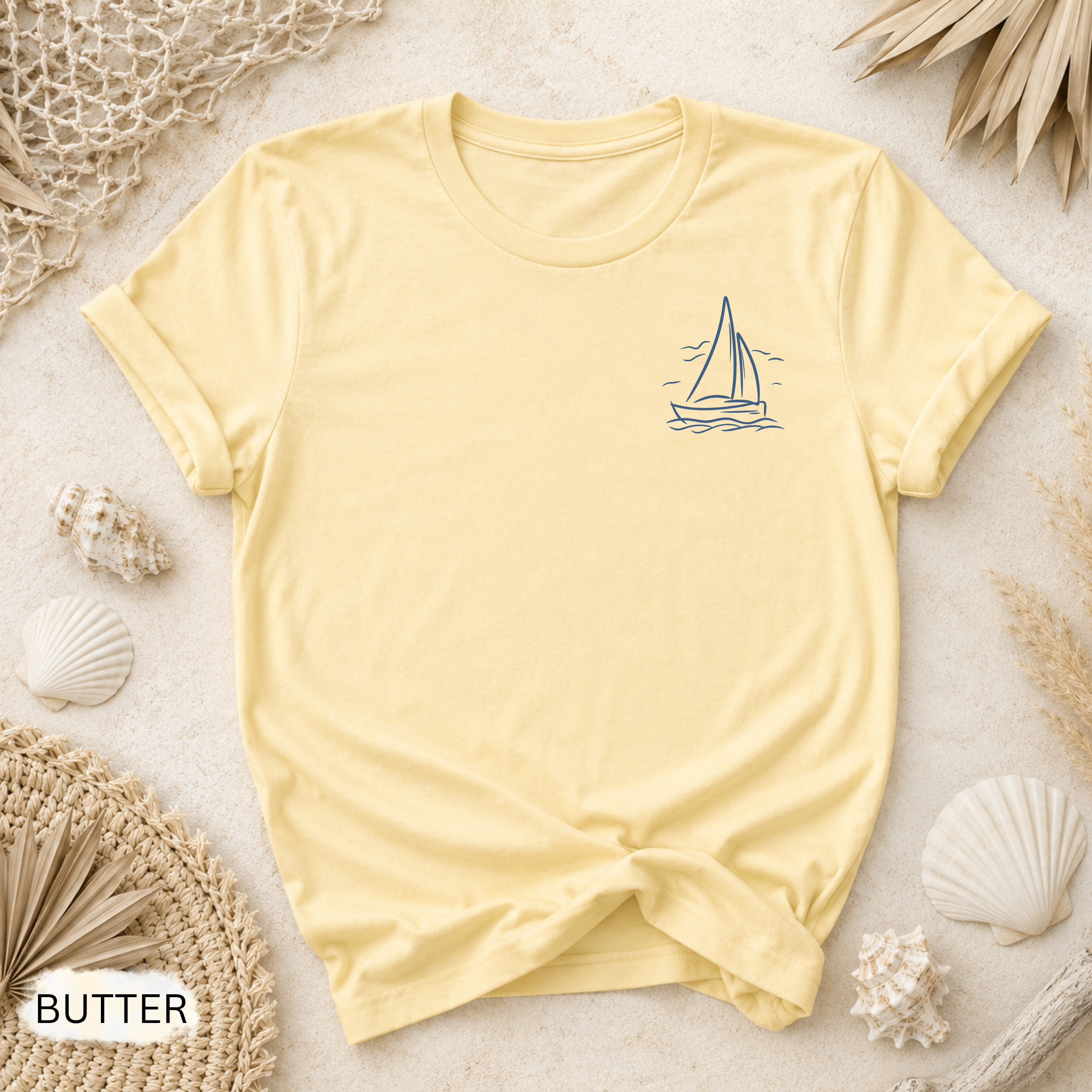 Sailboat Pocket T-Shirt - Comfort Colors garment-dyed unisex tee, minimal nautical sailboat graphic
