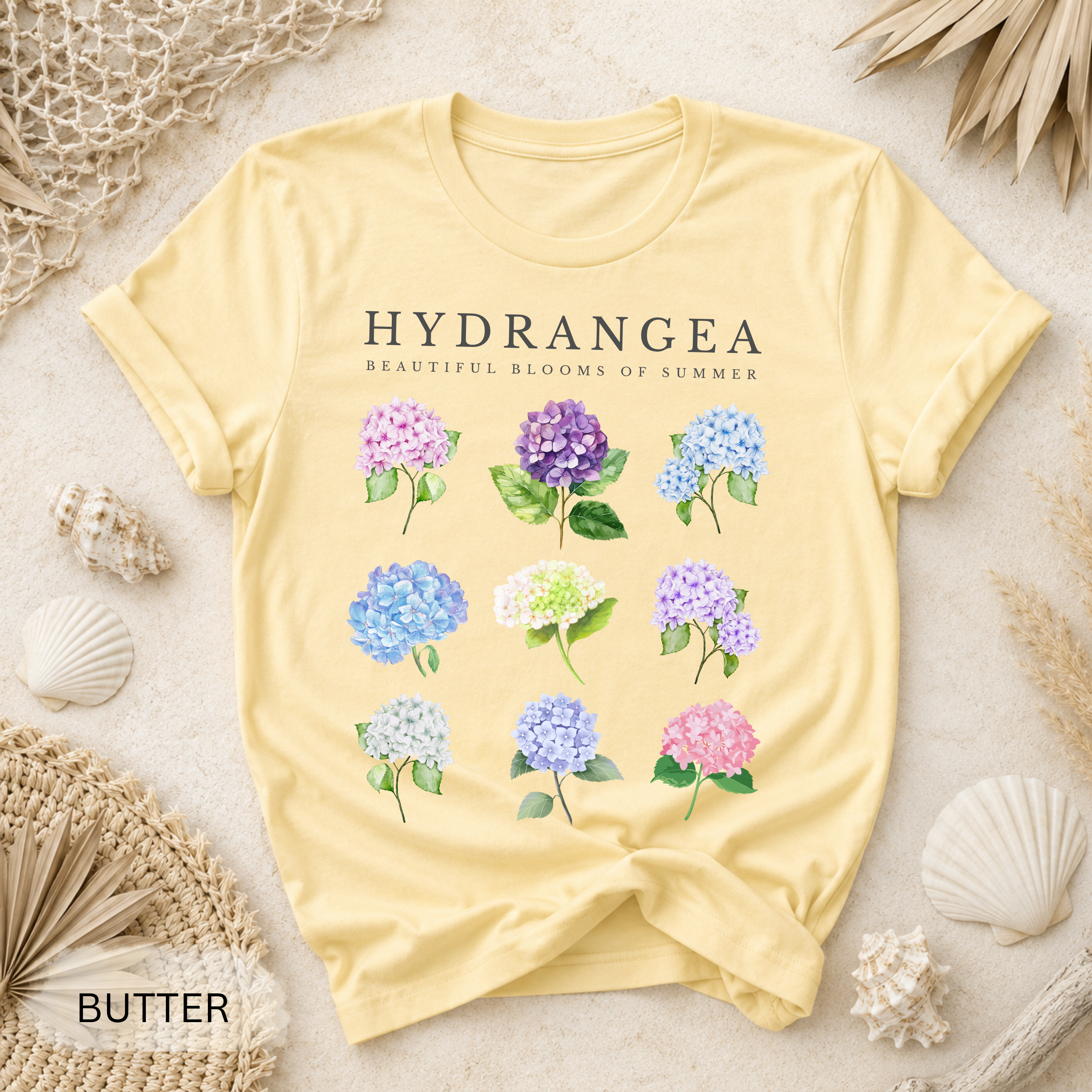 Hydrangea Floral T-Shirt - Comfort Colors garment-dyed unisex tee, botanical hydrangea graphic