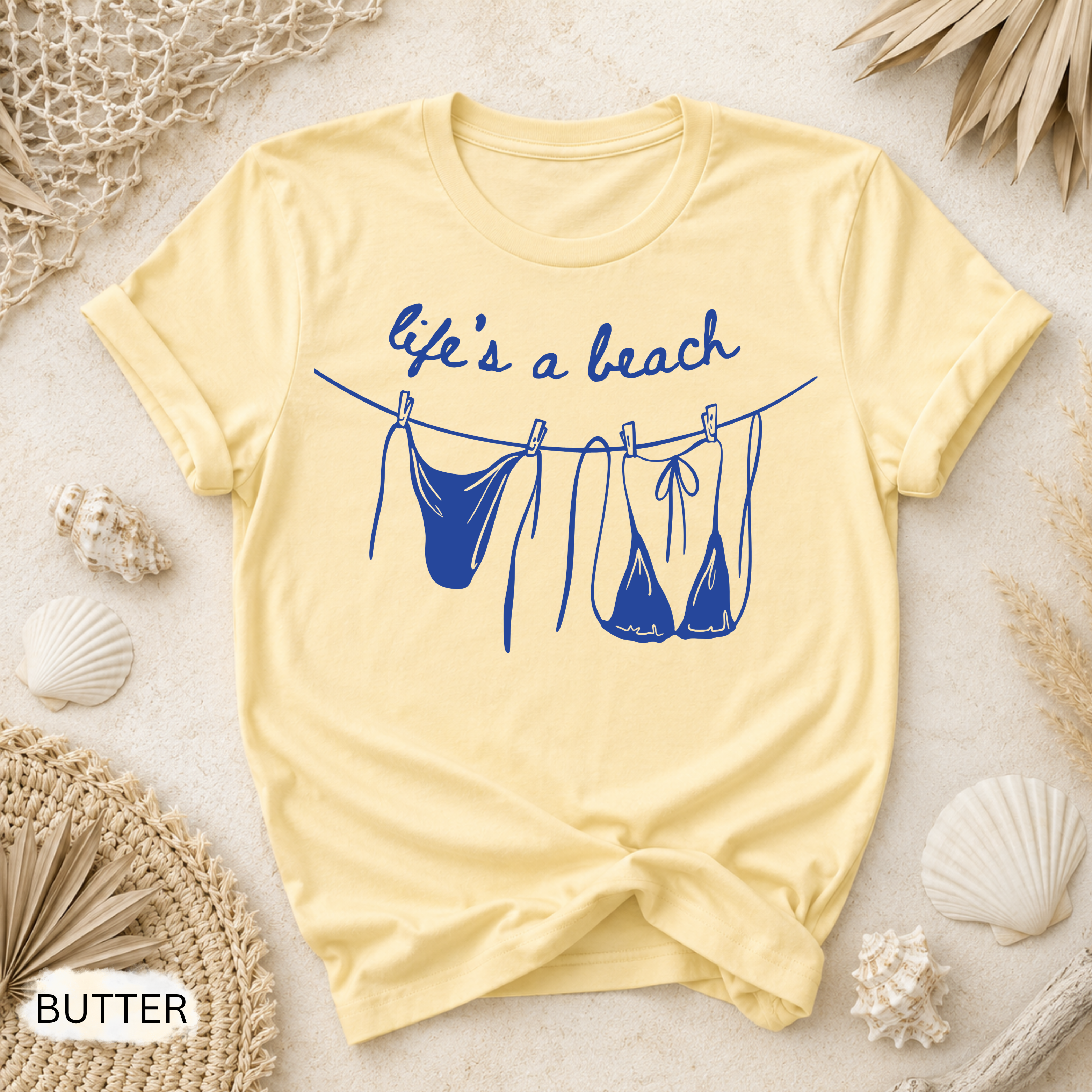 Life's a Beach Line Art T-Shirt - Comfort Colors garment-dyed unisex tee, retro beach line art graphic
