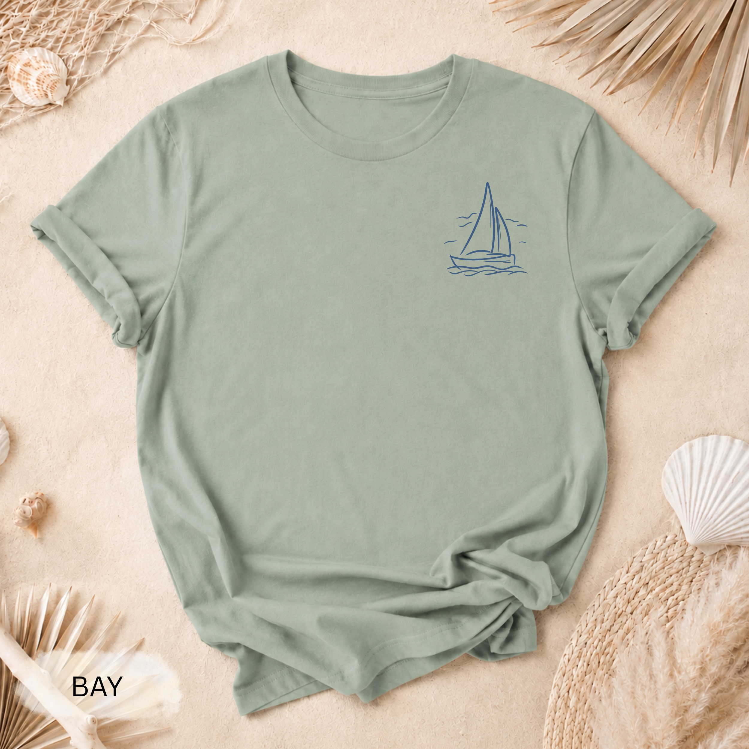 Sailboat Pocket T-Shirt - Comfort Colors garment-dyed unisex tee, minimal nautical sailboat graphic