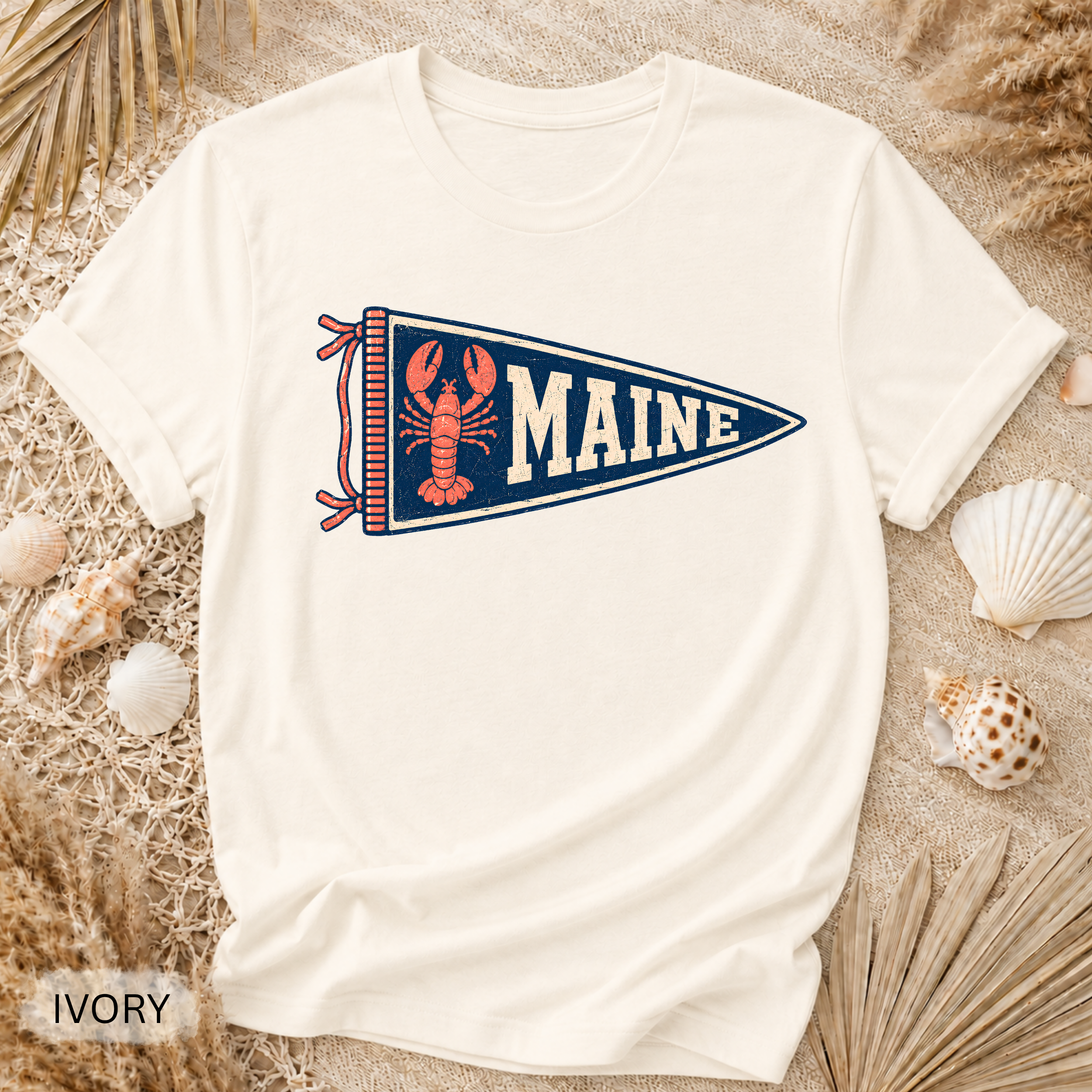 Maine Lobster Pennant T-Shirt - Comfort Colors garment-dyed unisex tee, vintage nautical lobster pennant graphic