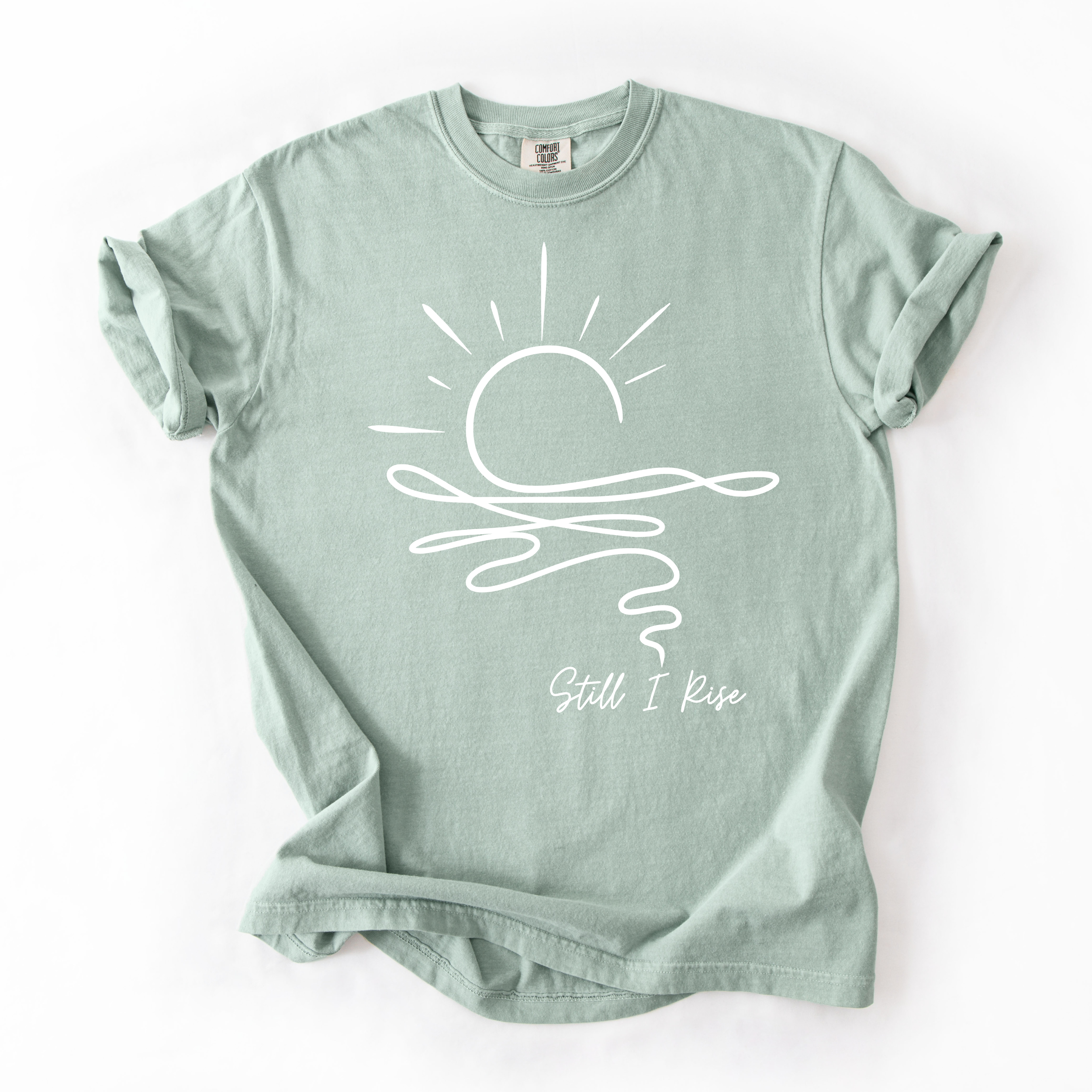 Still I Rise Sunrise T-Shirt - Comfort Colors garment-dyed unisex tee, minimal sunrise line-art graphic
