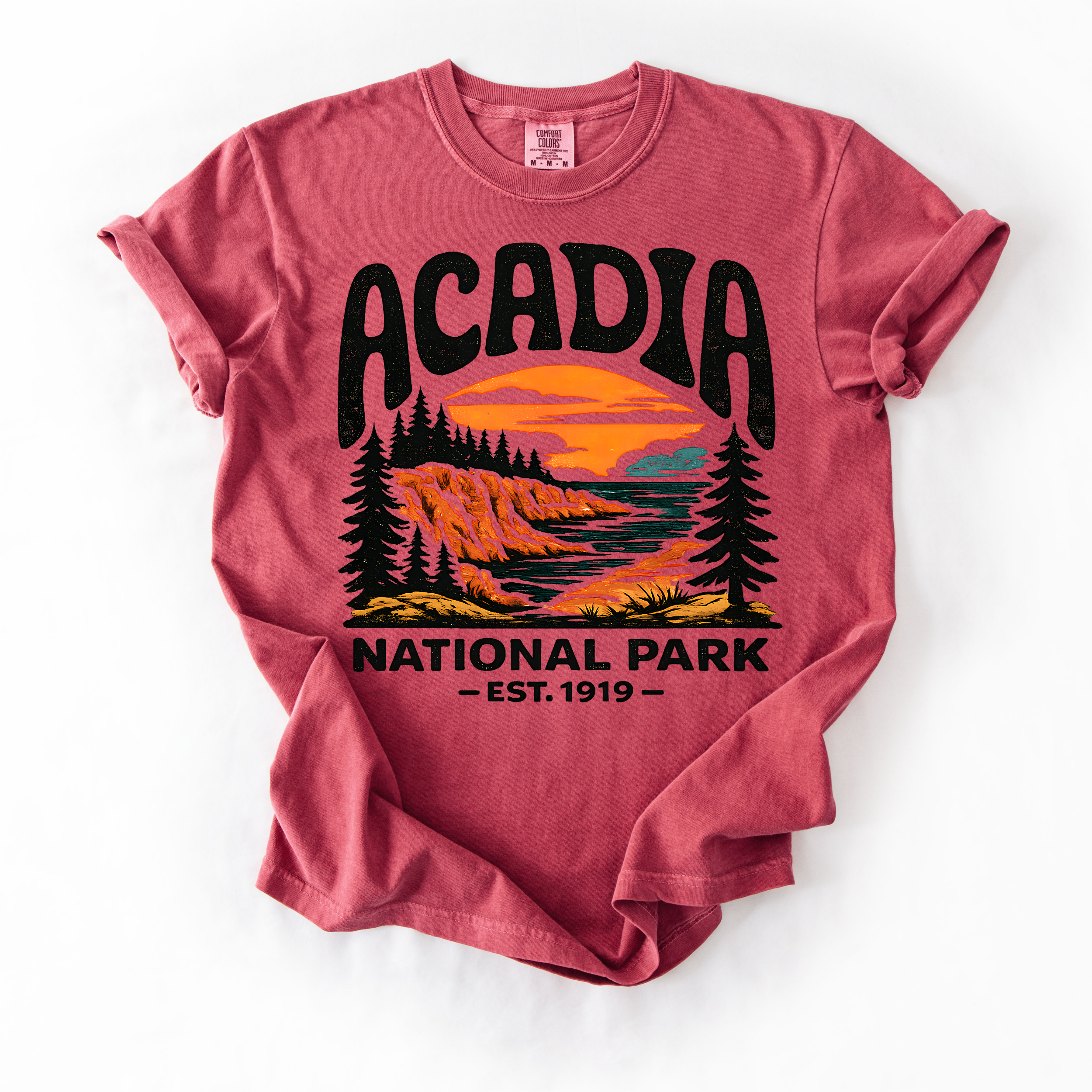 Acadia National Park T-Shirt — Scenic Coastal Sunset Tee